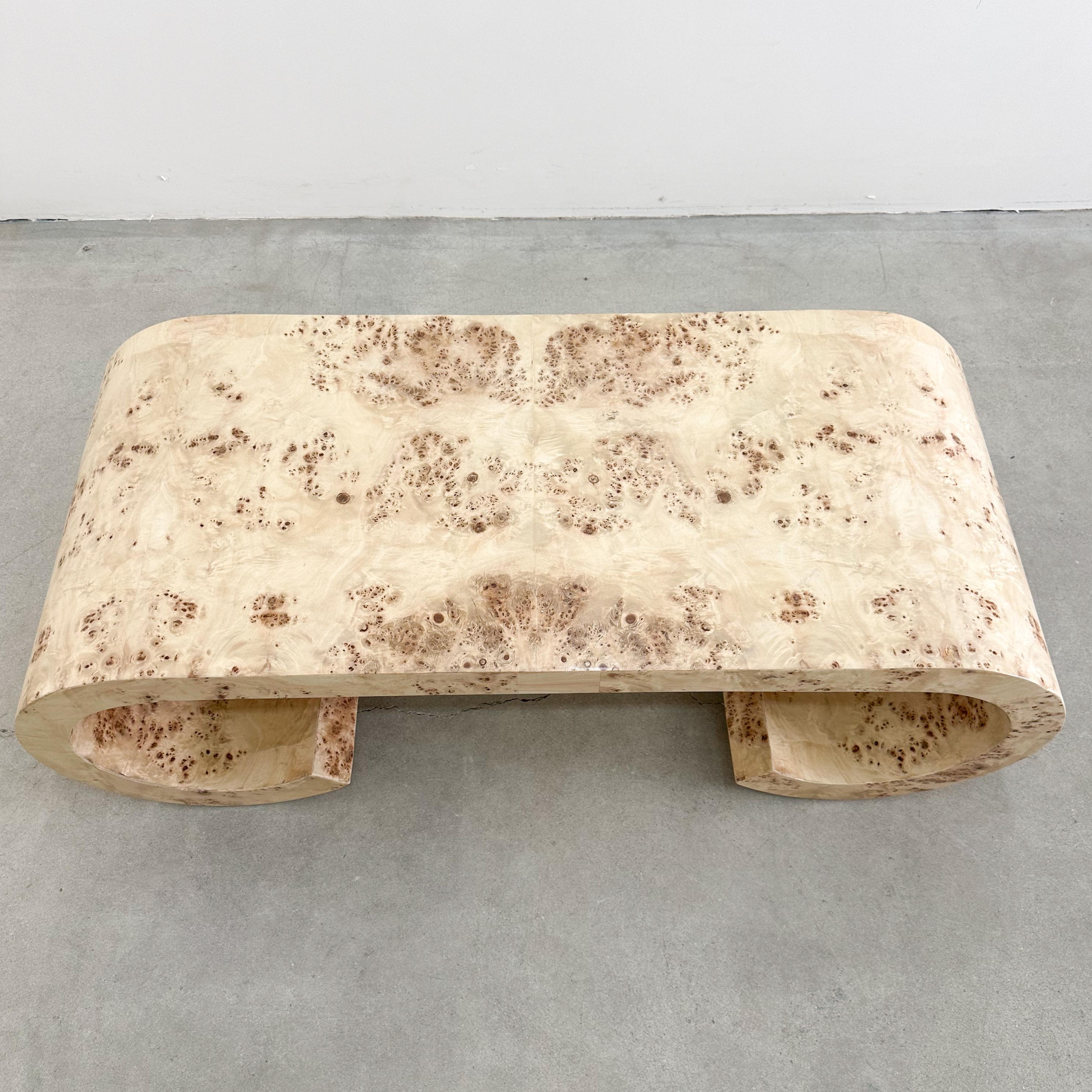 Vintage Mappa Burl Wood Scroll Waterfall Coffee Table. MCM 70s 2