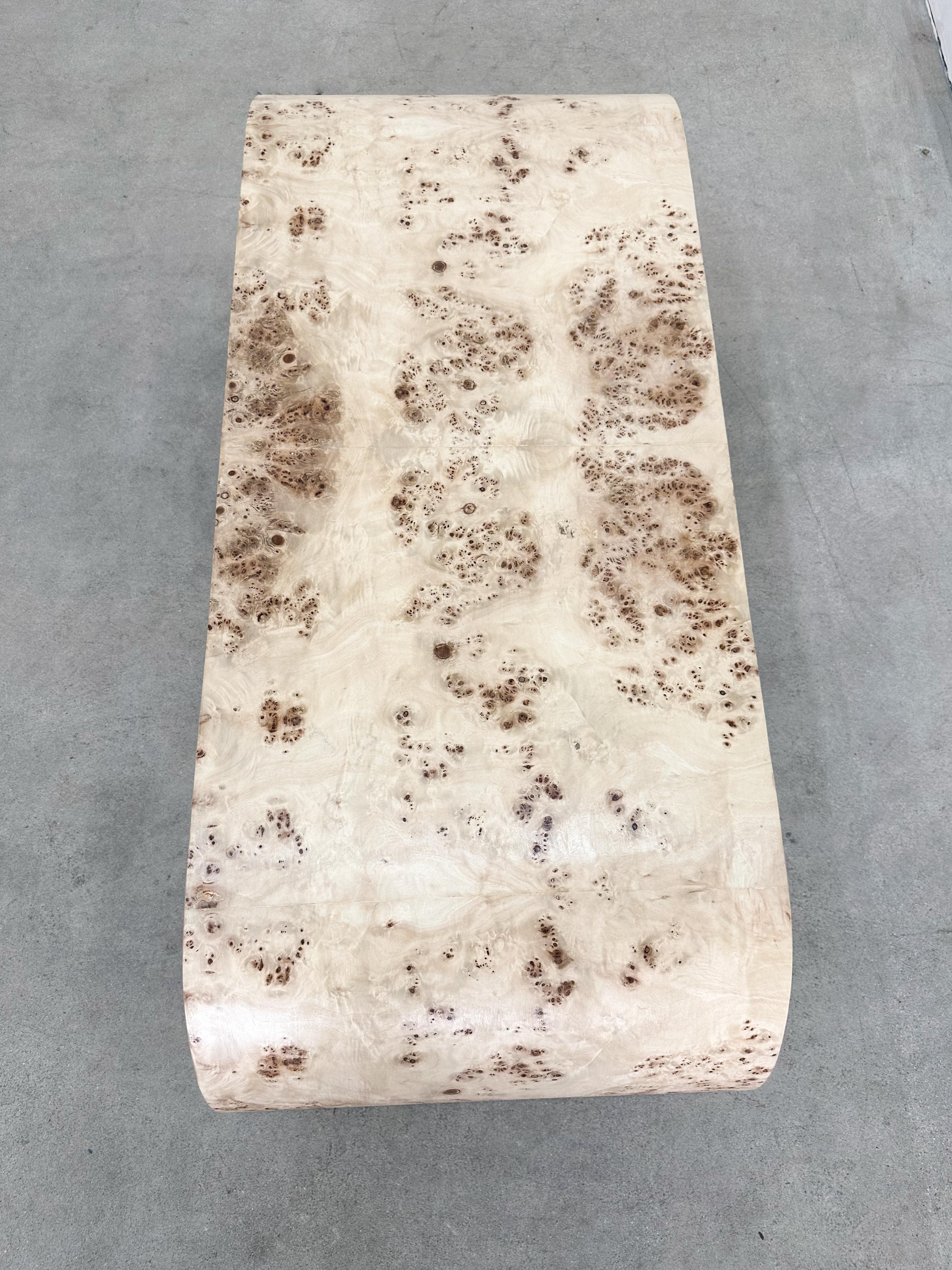 Vintage Mappa Burl Wood Scroll Waterfall Coffee Table. MCM 70s 3