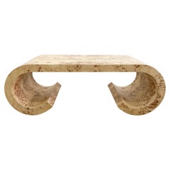 Vintage Mappa Burl Wood Scroll Waterfall Coffee Table. MCM 70s