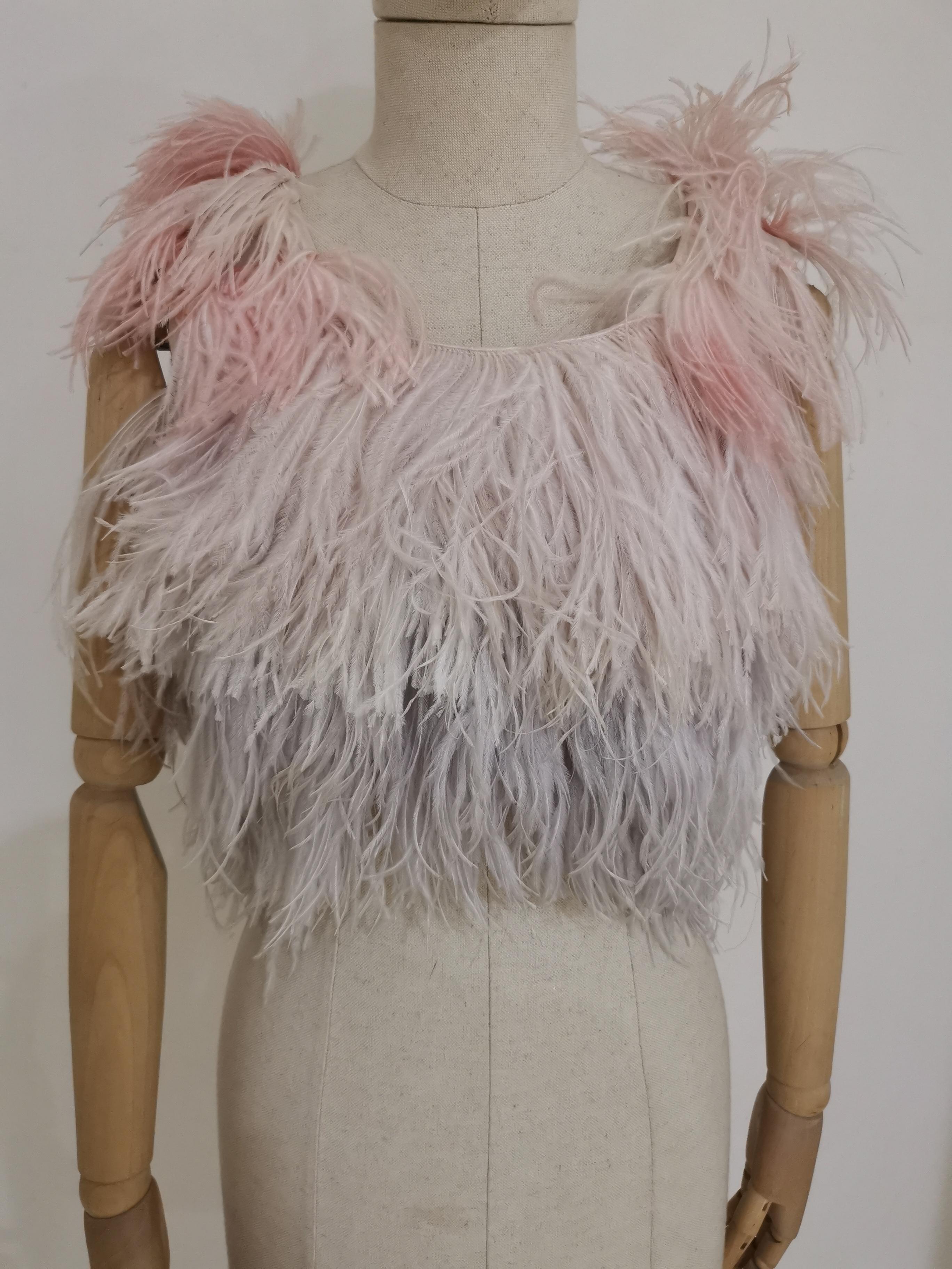 Gray Vintage marabou pink and grey vest