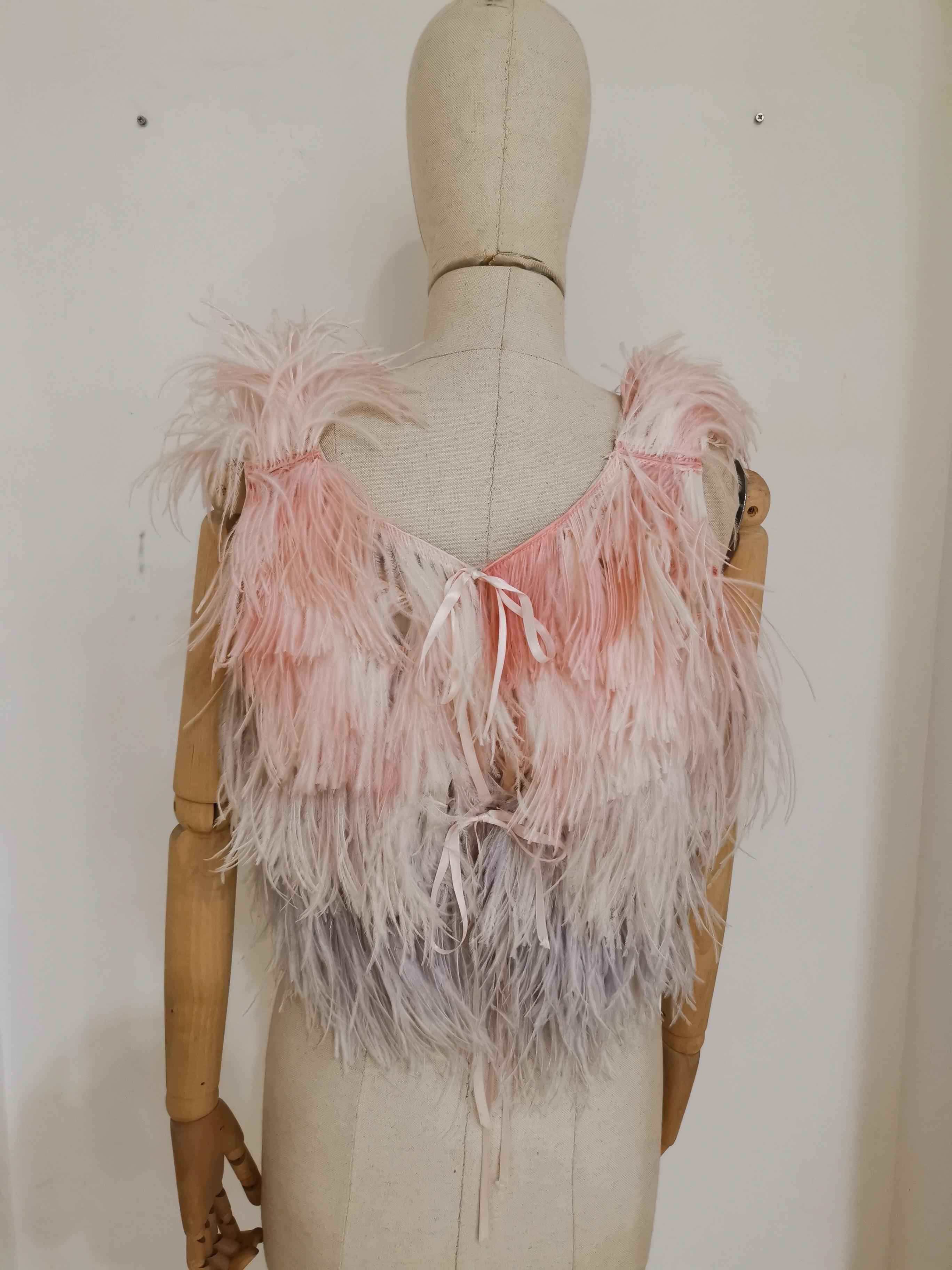 Women's Vintage marabou pink and grey vest