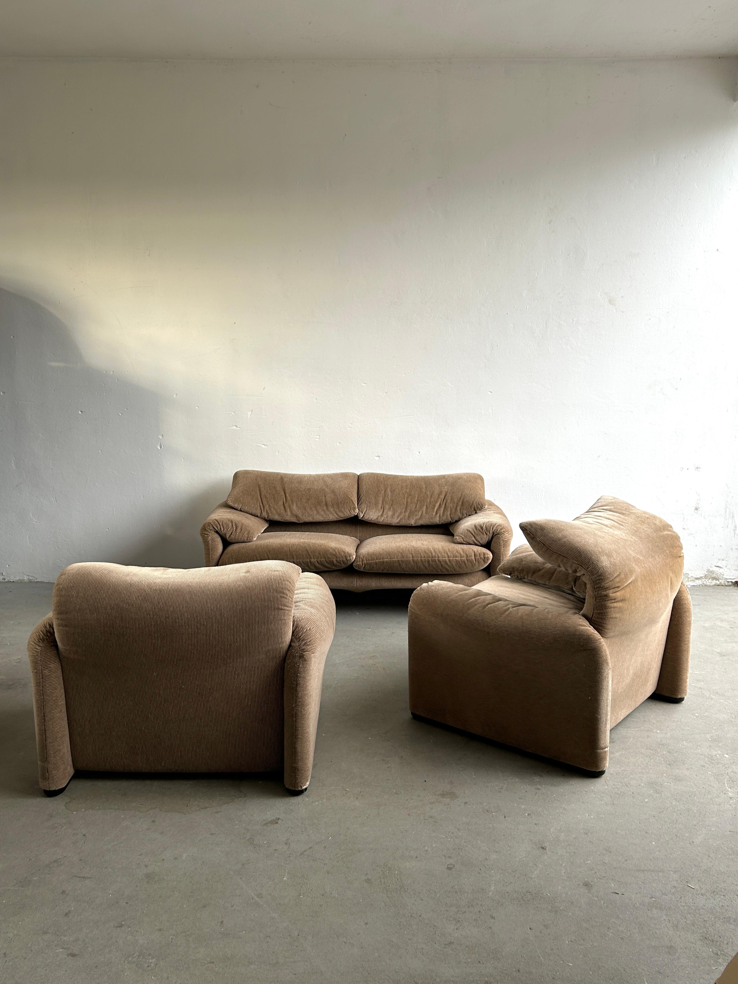 Vintage Maralunga Ensemble Set by Vico Magistretti for Cassina, 1970s In Good Condition In Zagreb, HR