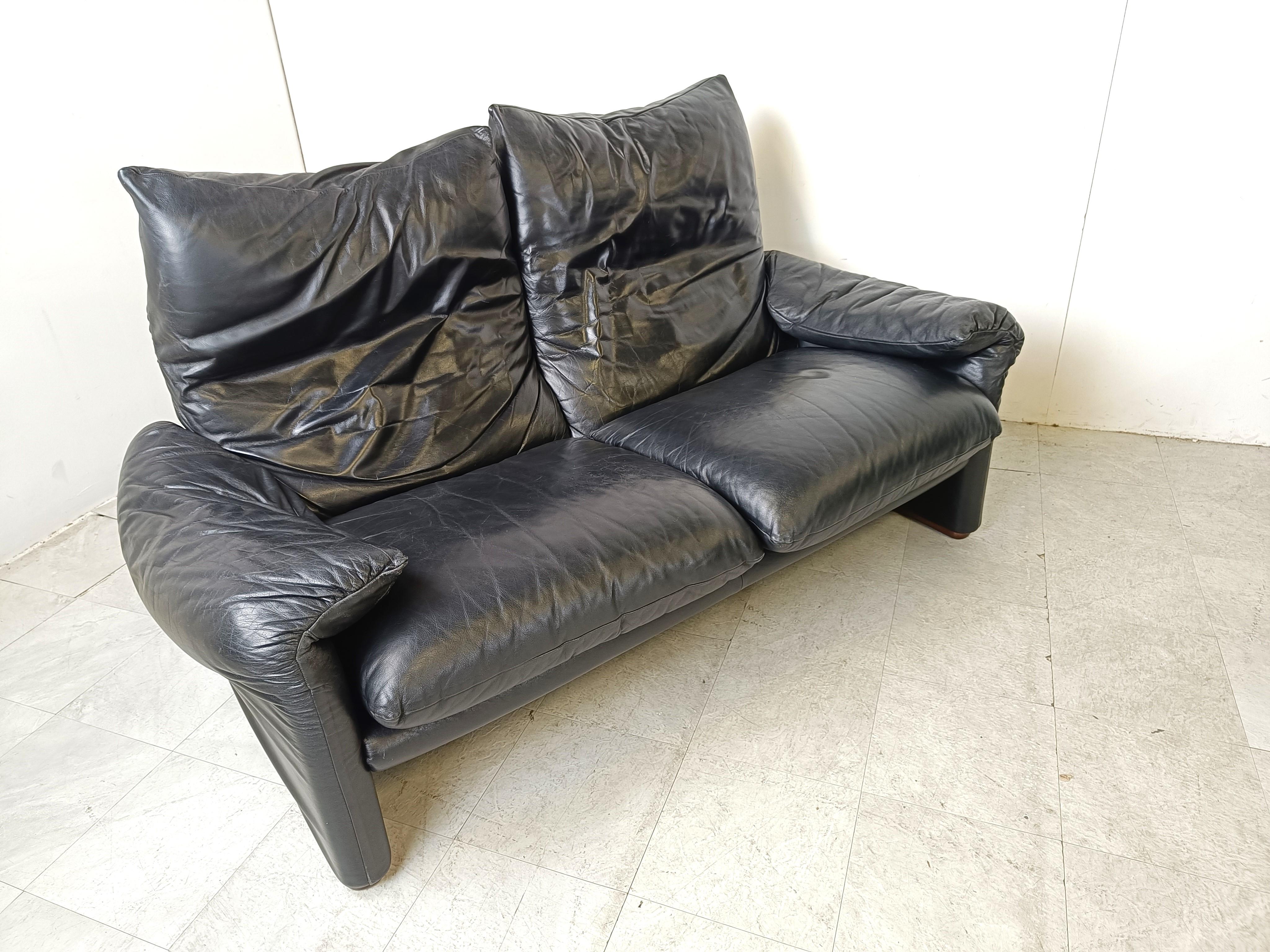 Leather Vintage maralunga sofa set by Vico Magistretti, 1970s 