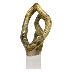 Vintage Marble Abstract Sculpture with Organic Design on a White Base 1980s