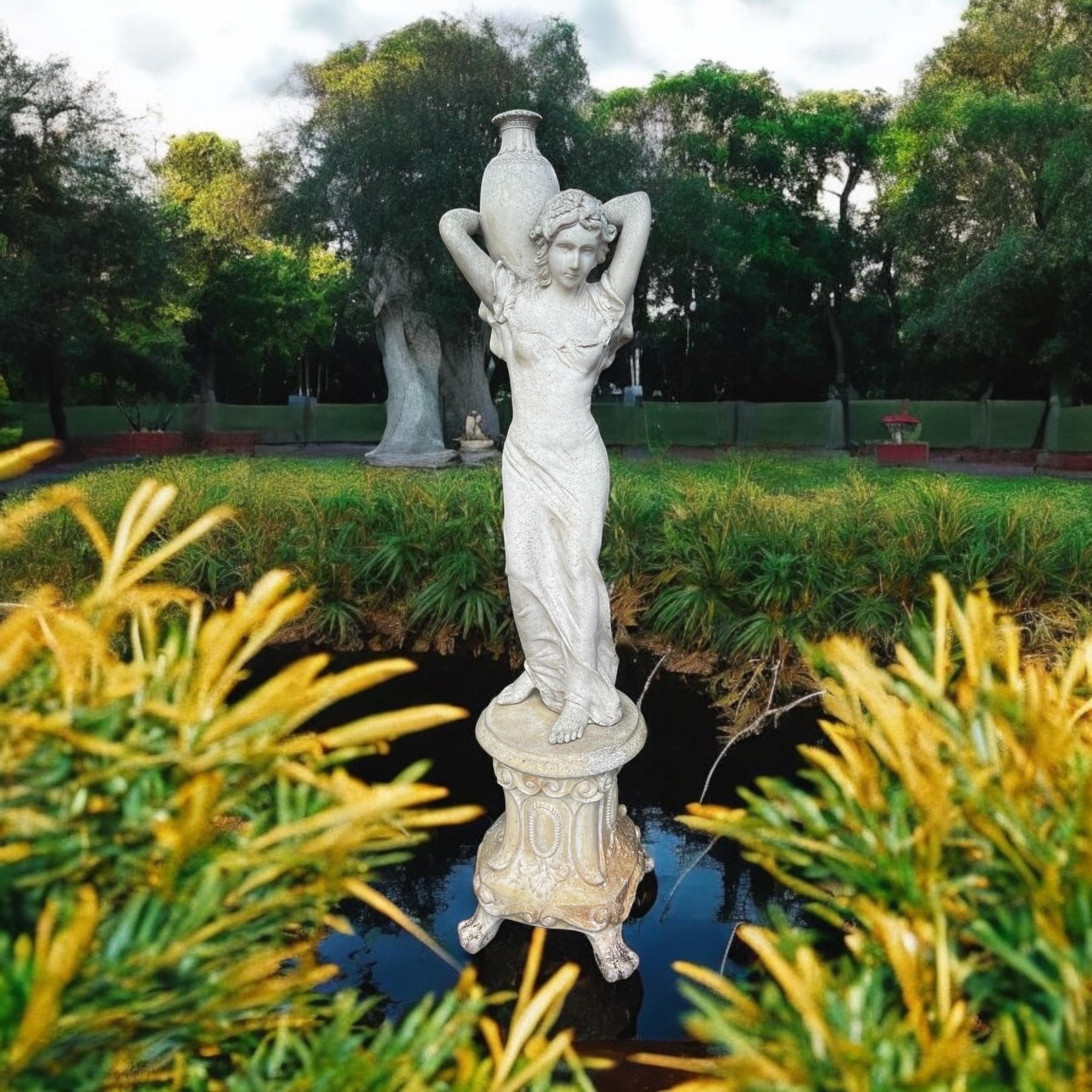 Vintage Marble/Alabaster Composite Goddess Venus Garden Statue on Pedestal For Sale 3