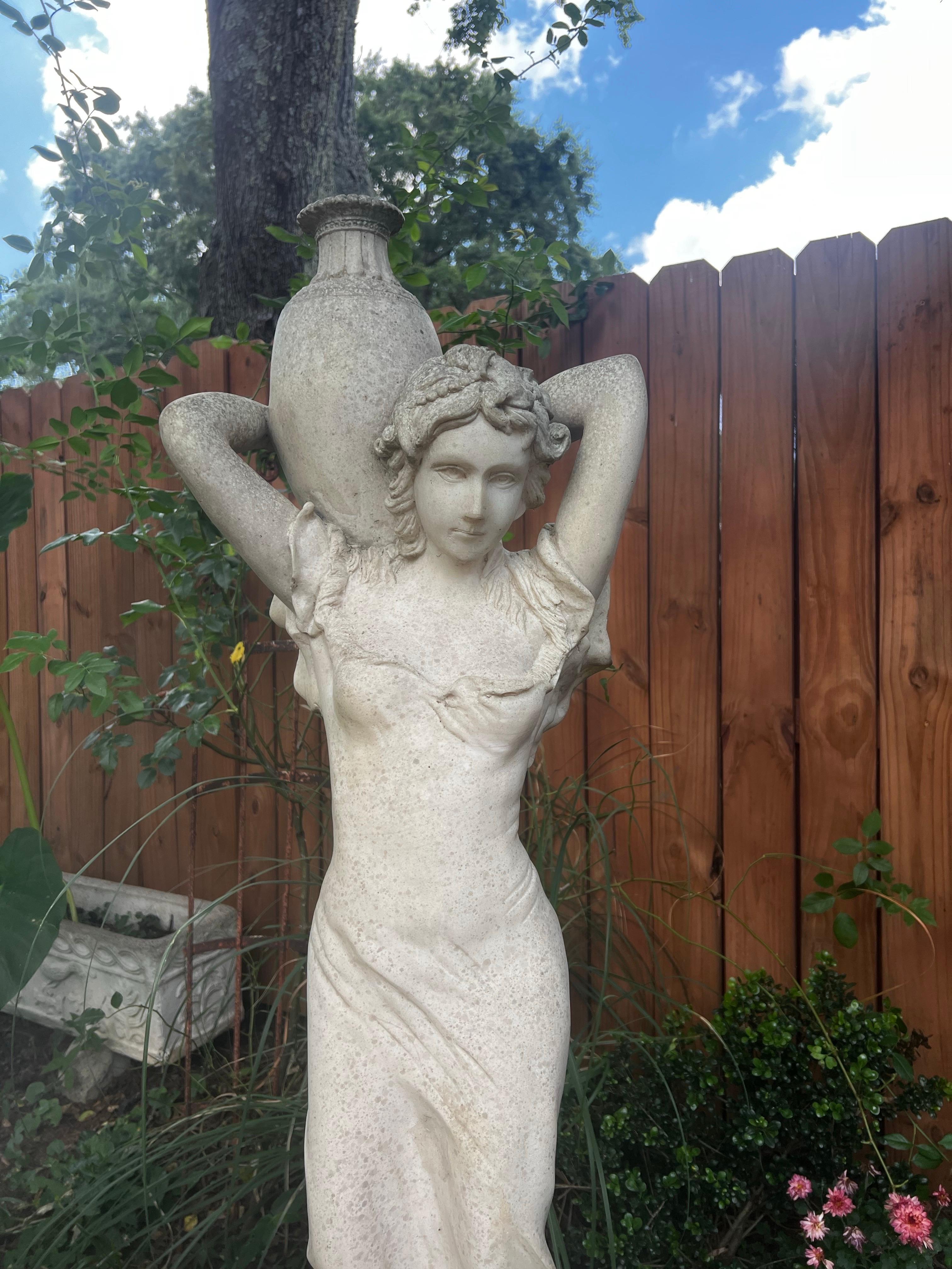 Classical Greek Vintage Marble/Alabaster Composite Goddess Venus Garden Statue on Pedestal For Sale