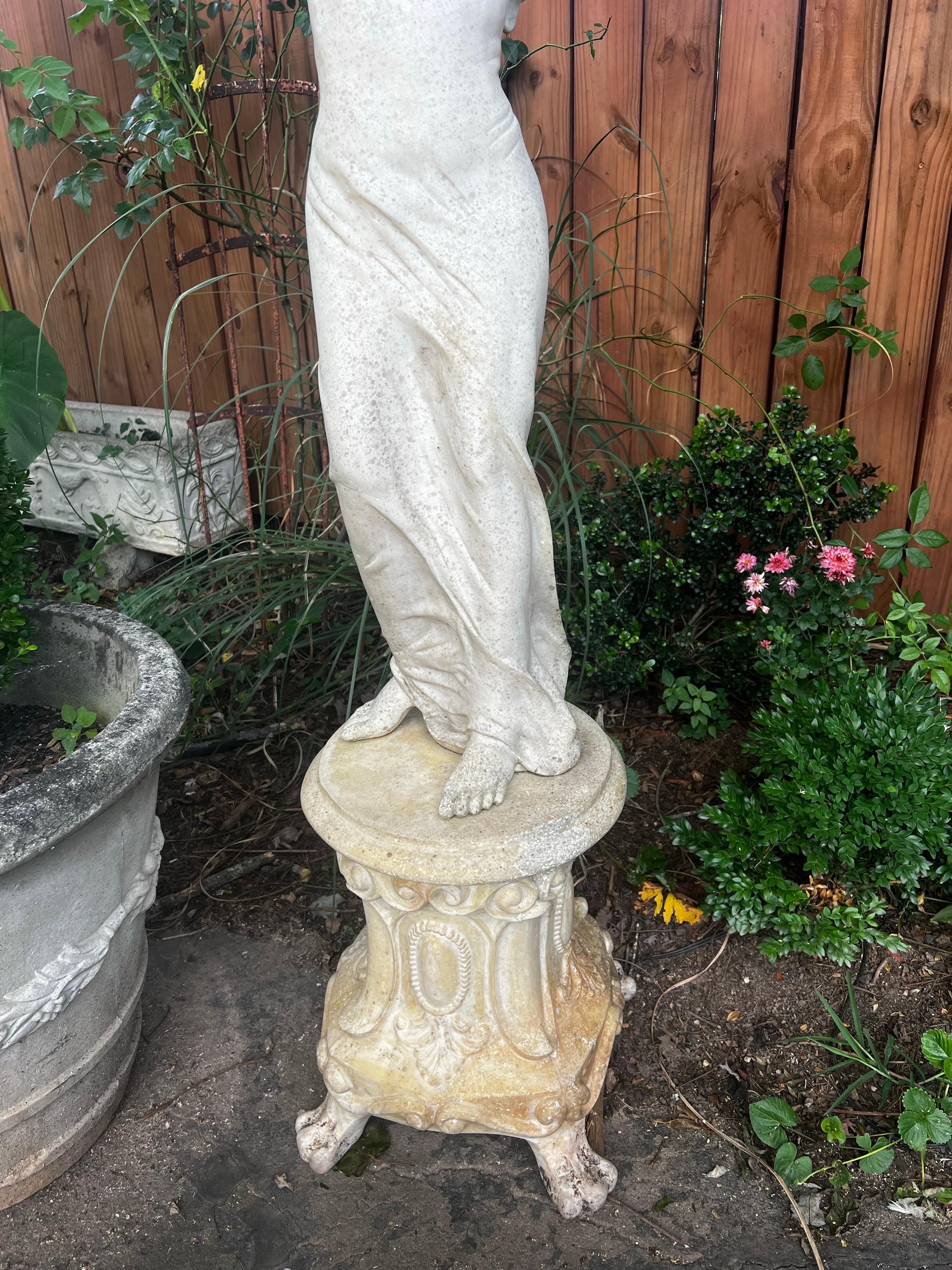 Unknown Vintage Marble/Alabaster Composite Goddess Venus Garden Statue on Pedestal For Sale