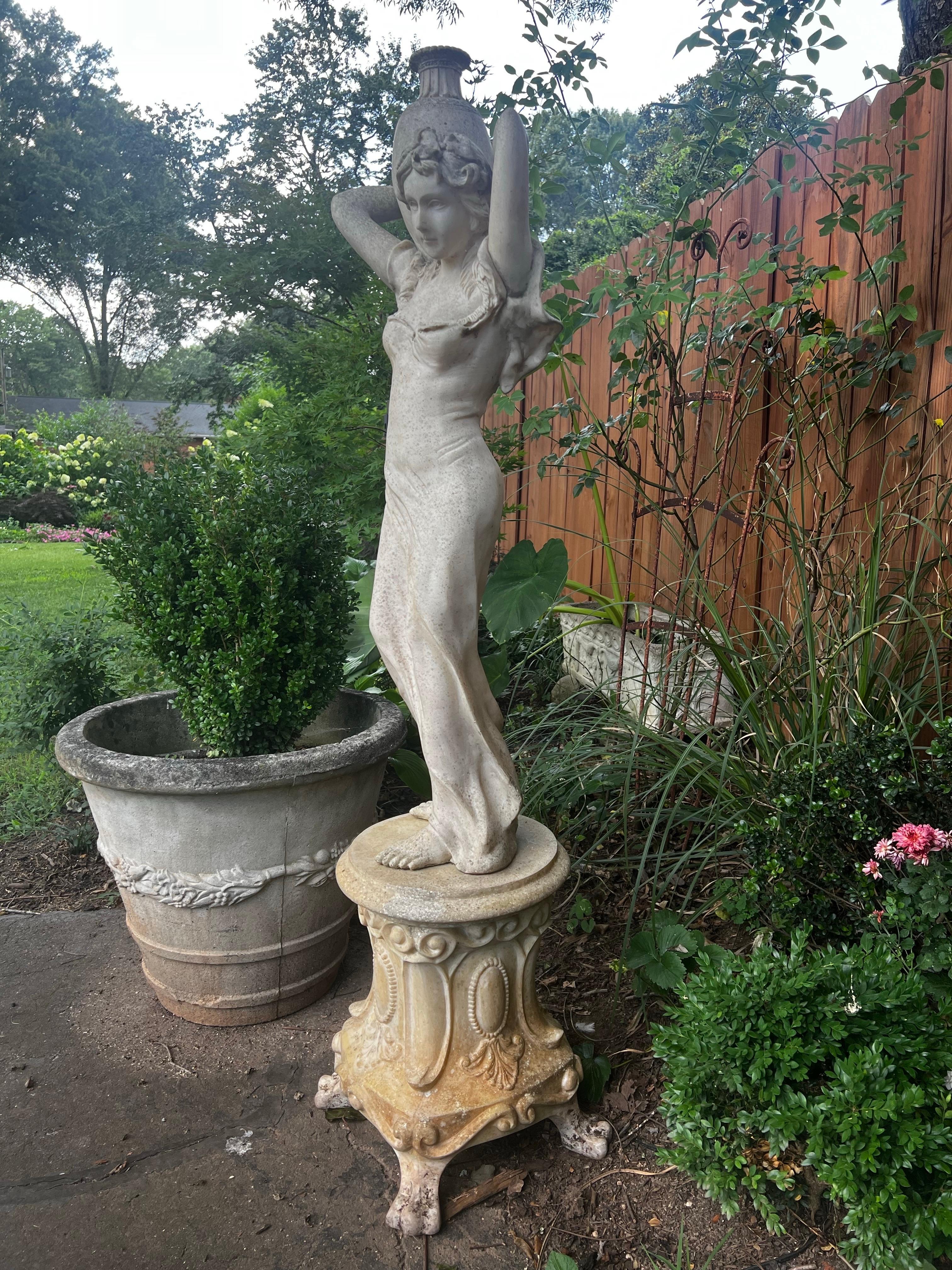 Resin Vintage Marble/Alabaster Composite Goddess Venus Garden Statue on Pedestal For Sale