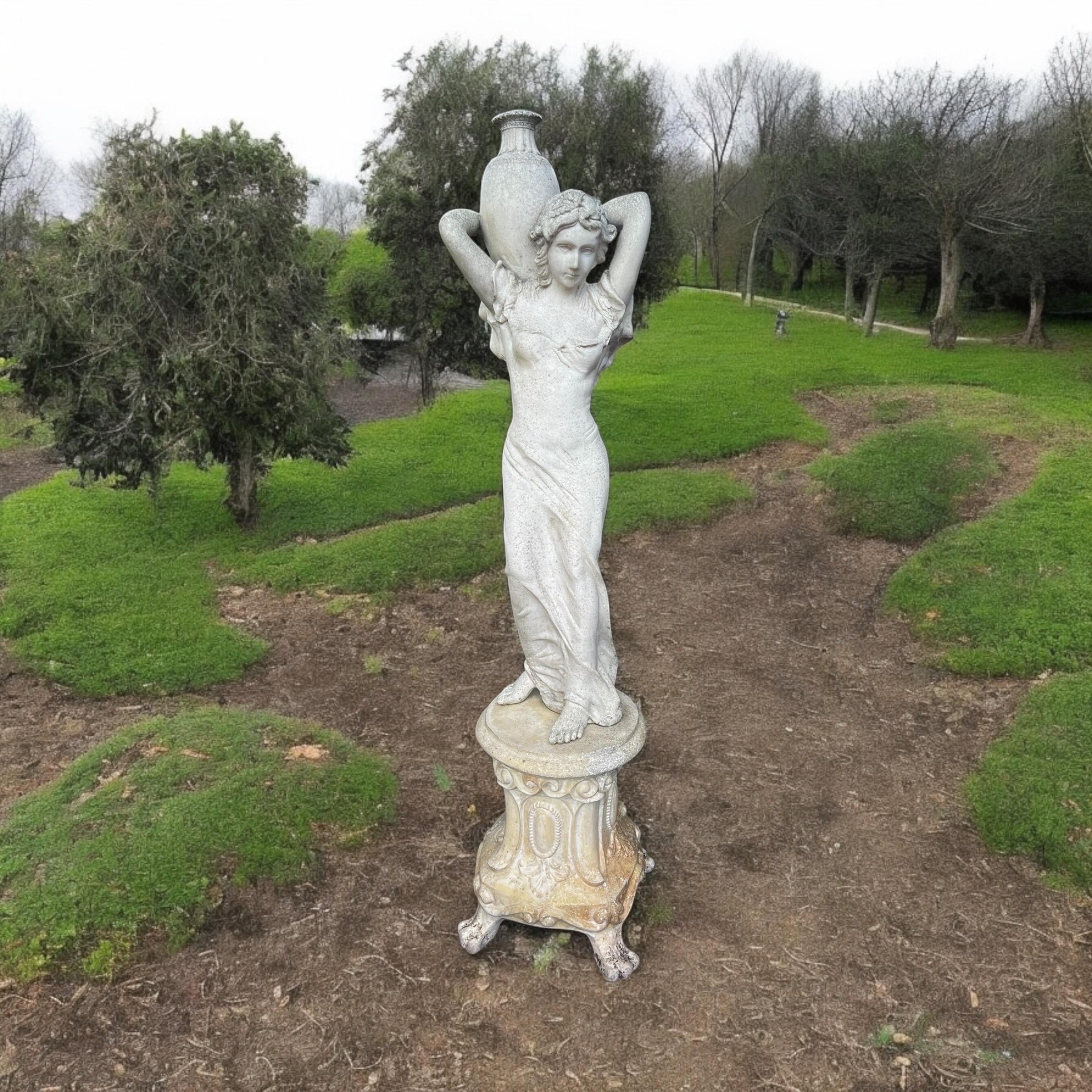 Vintage Marble/Alabaster Composite Goddess Venus Garden Statue on Pedestal For Sale 2