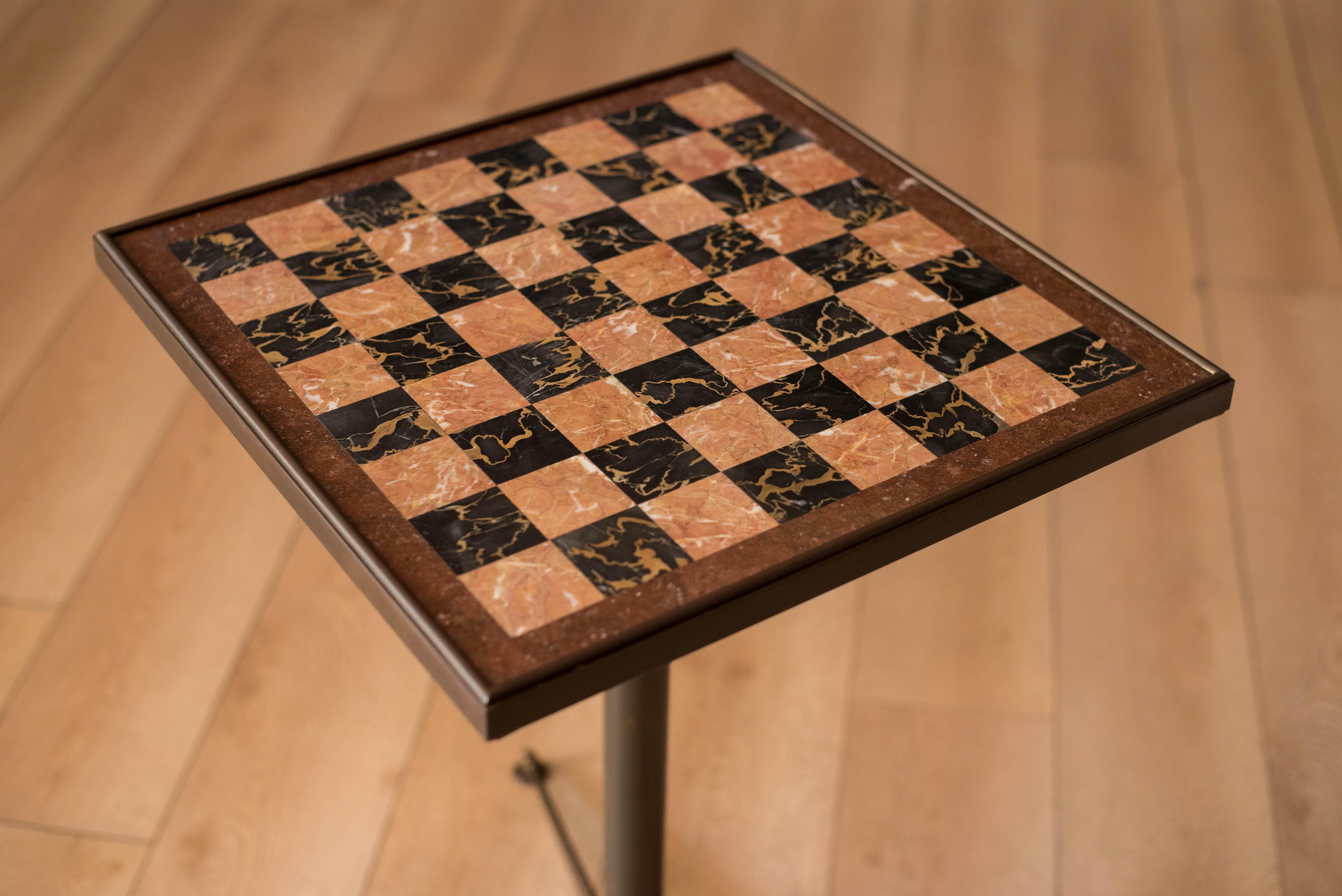 Vintage Marble and Brass Chess Game Cocktail End Table 1