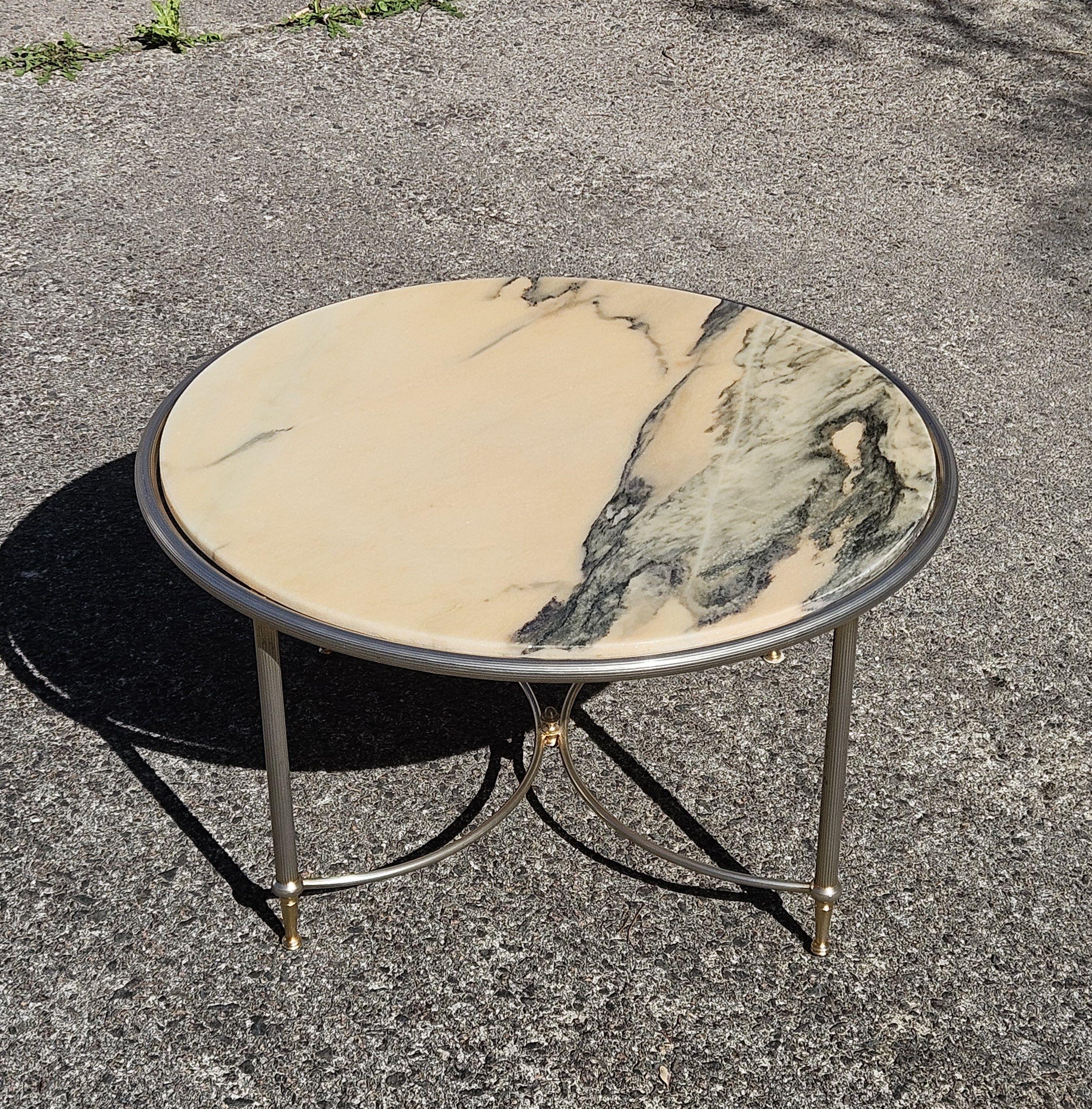 Hollywood Regency Vintage Marble and Brass Cocktail Table-Lounge Table-Maison Jansen Style-70s For Sale