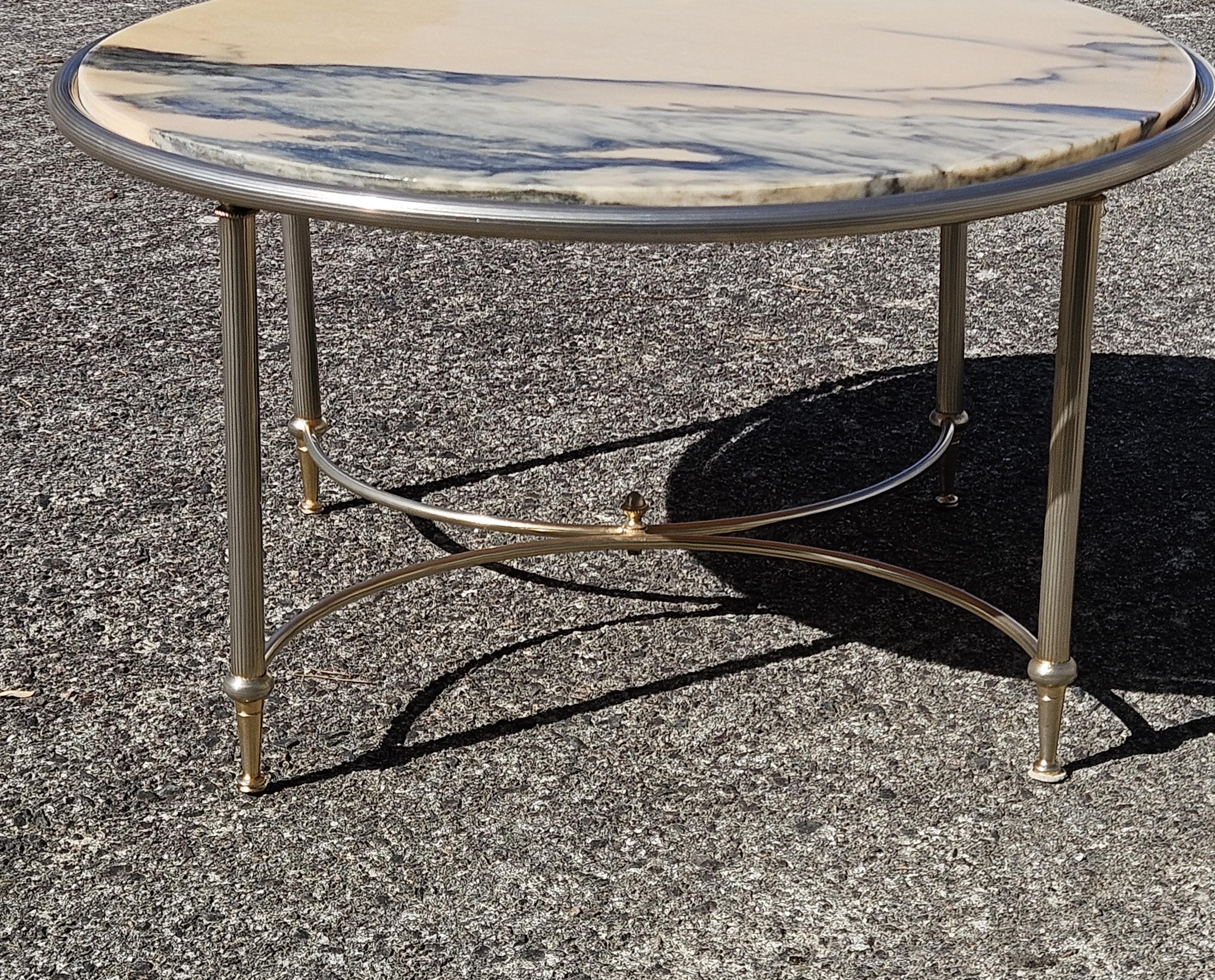 French Vintage Marble and Brass Cocktail Table-Lounge Table-Maison Jansen Style-70s For Sale