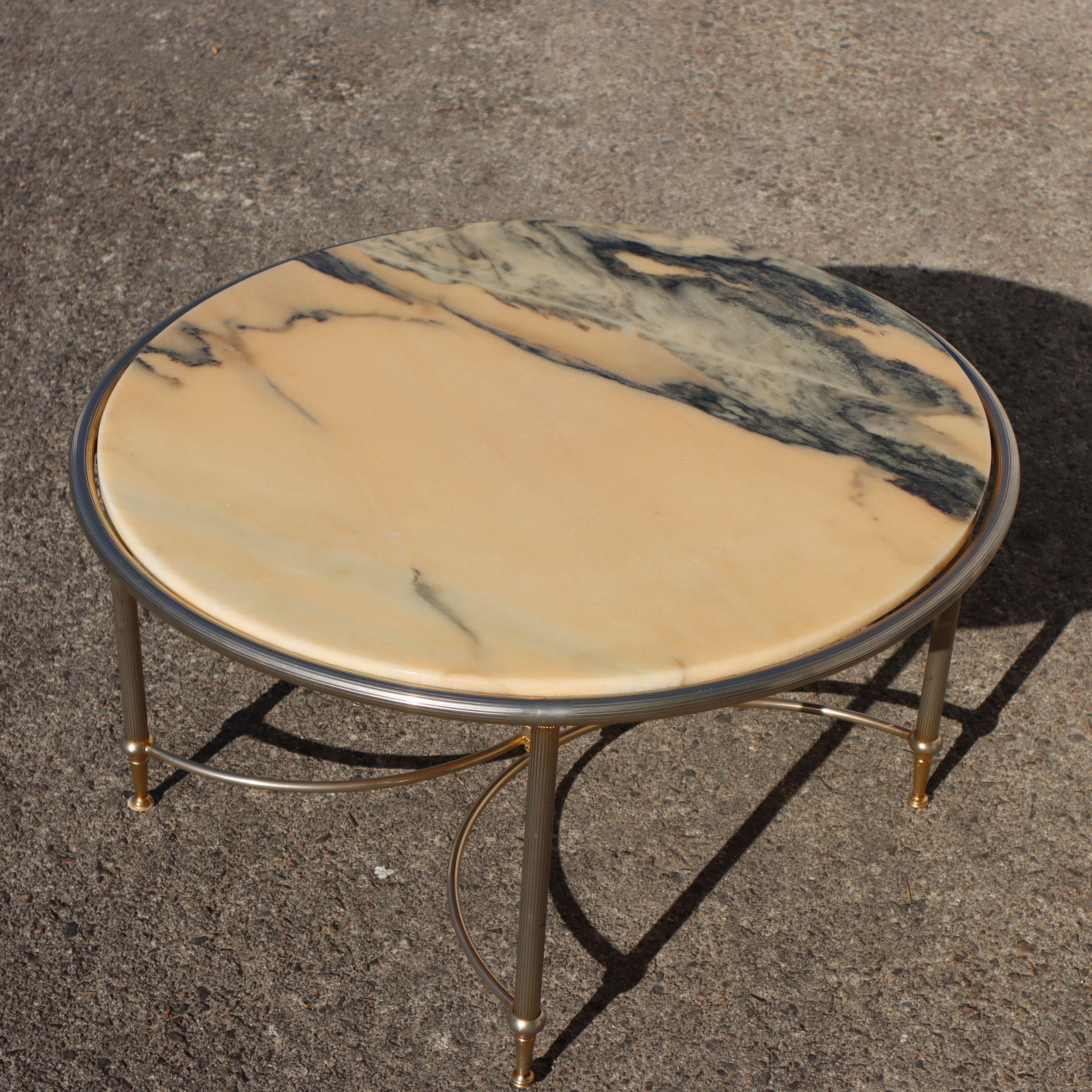 Cast Vintage Marble and Brass Cocktail Table-Lounge Table-Maison Jansen Style-70s For Sale