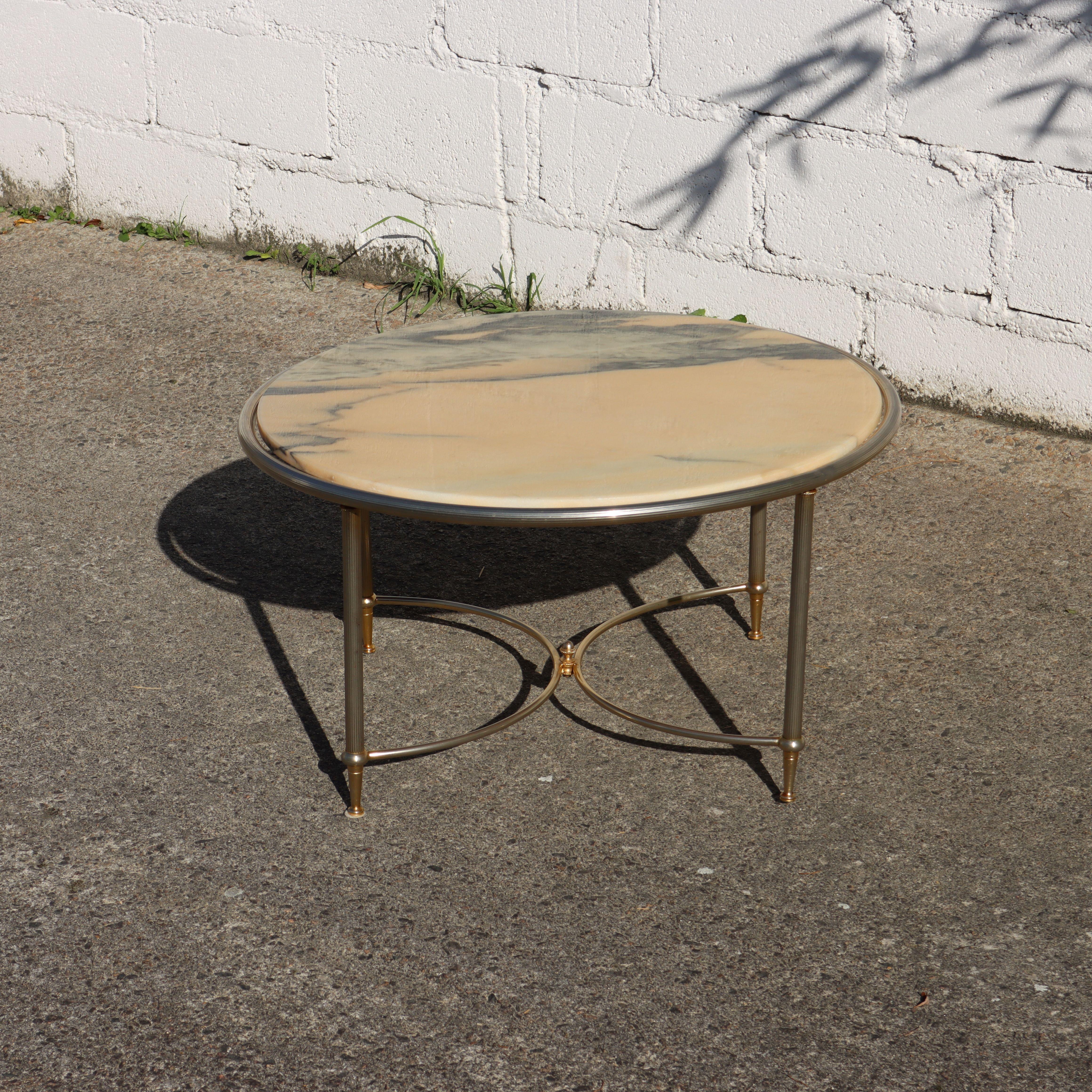 Vintage Marble and Brass Cocktail Table-Lounge Table-Maison Jansen Style-70s In Good Condition For Sale In Bussiere Dunoise, Nouvel Aquitaine