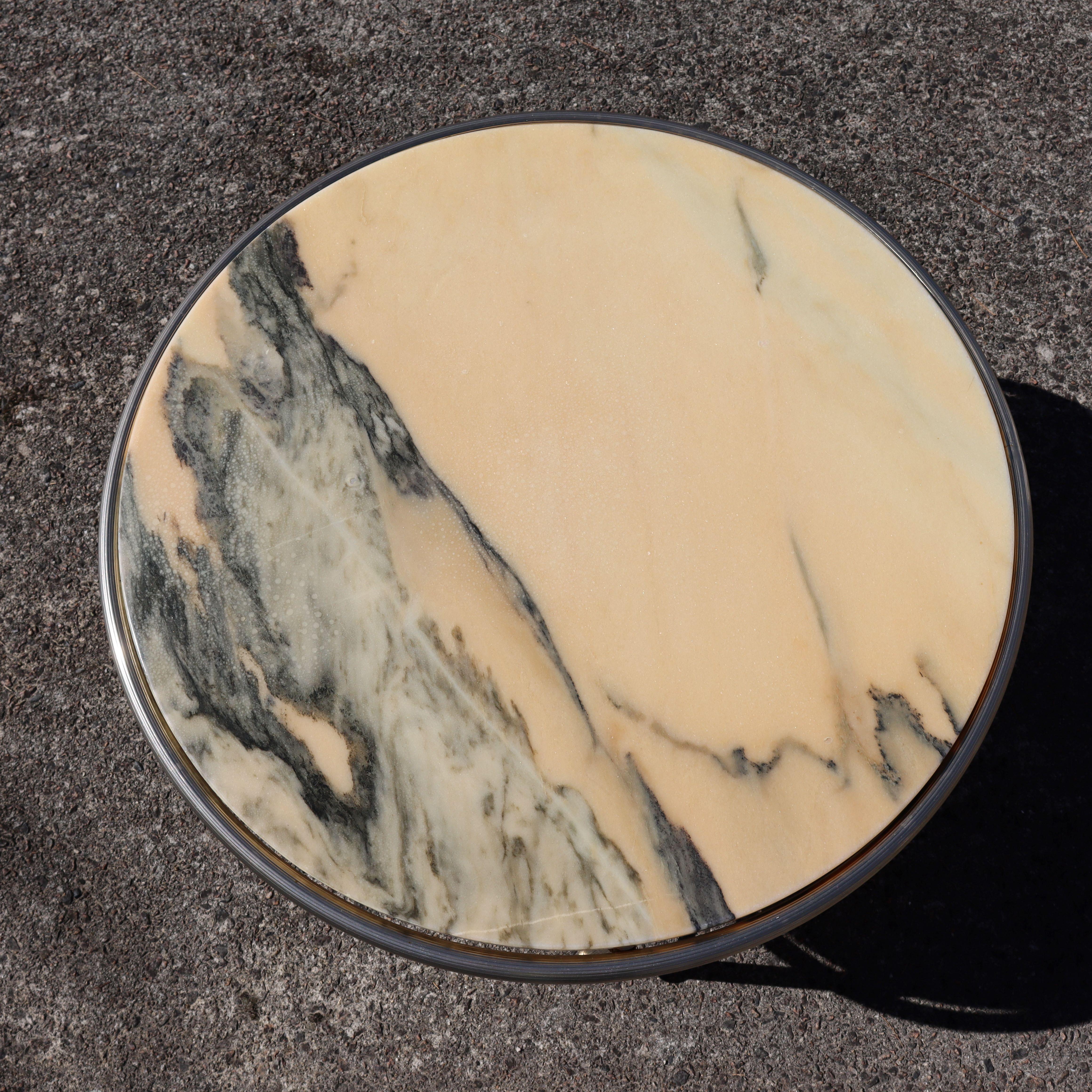 Late 20th Century Vintage Marble and Brass Cocktail Table-Lounge Table-Maison Jansen Style-70s For Sale