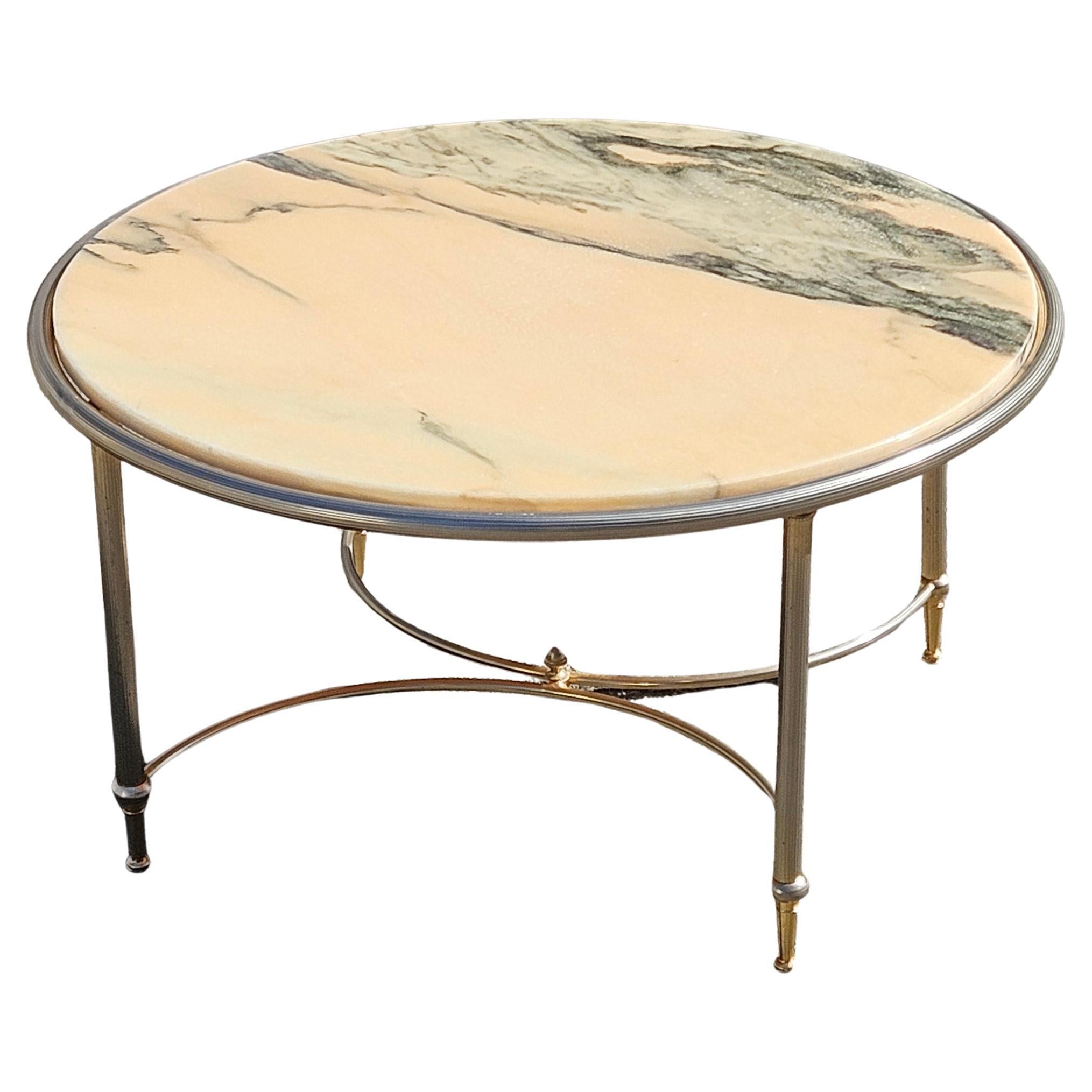 Vintage Marble and Brass Cocktail Table-Lounge Table-Maison Jansen Style-70s For Sale