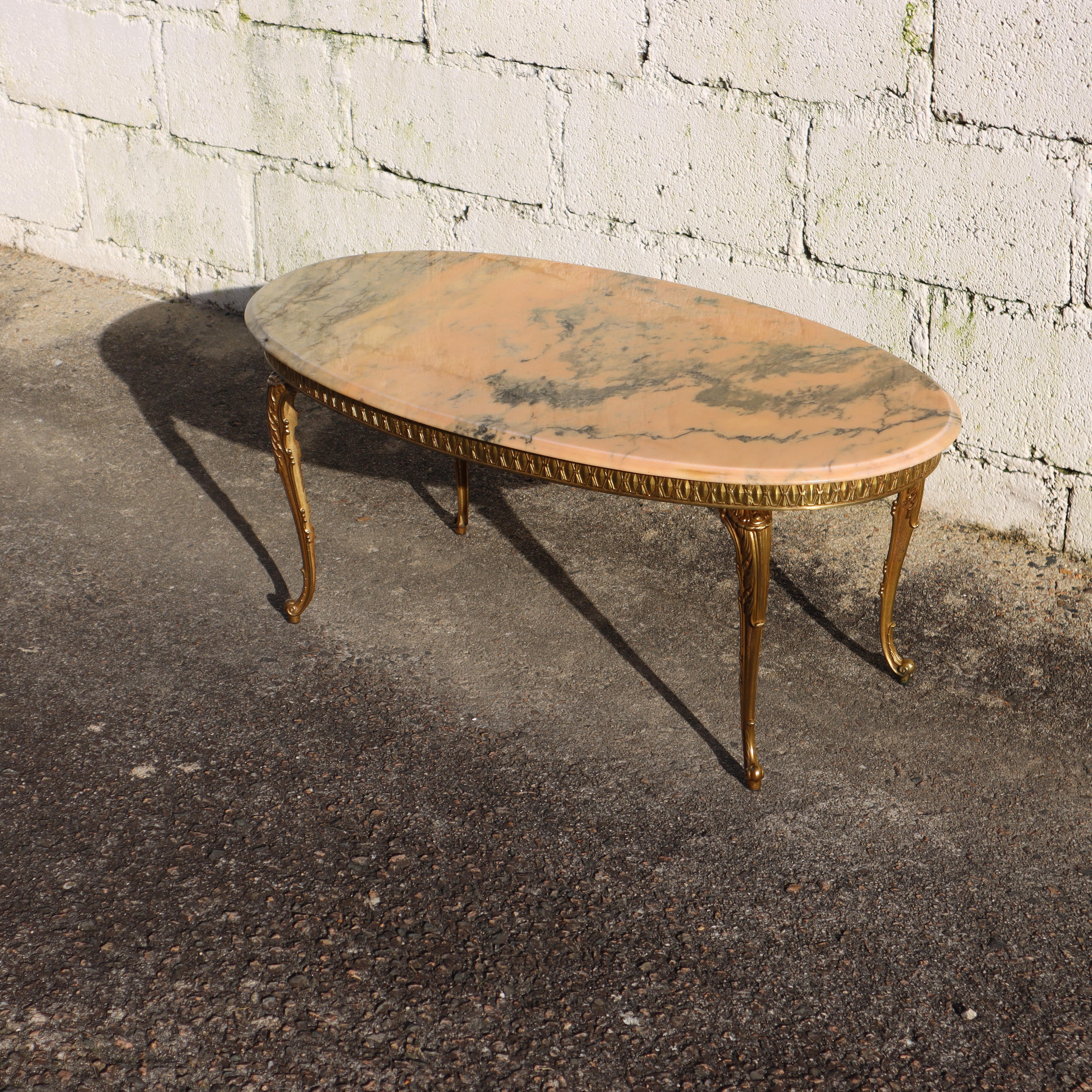 Vintage Marble and Brass Coffee Table-Cocktail Table-Lounge-Table-Louis XV-60s In Good Condition In Bussiere Dunoise, Nouvel Aquitaine