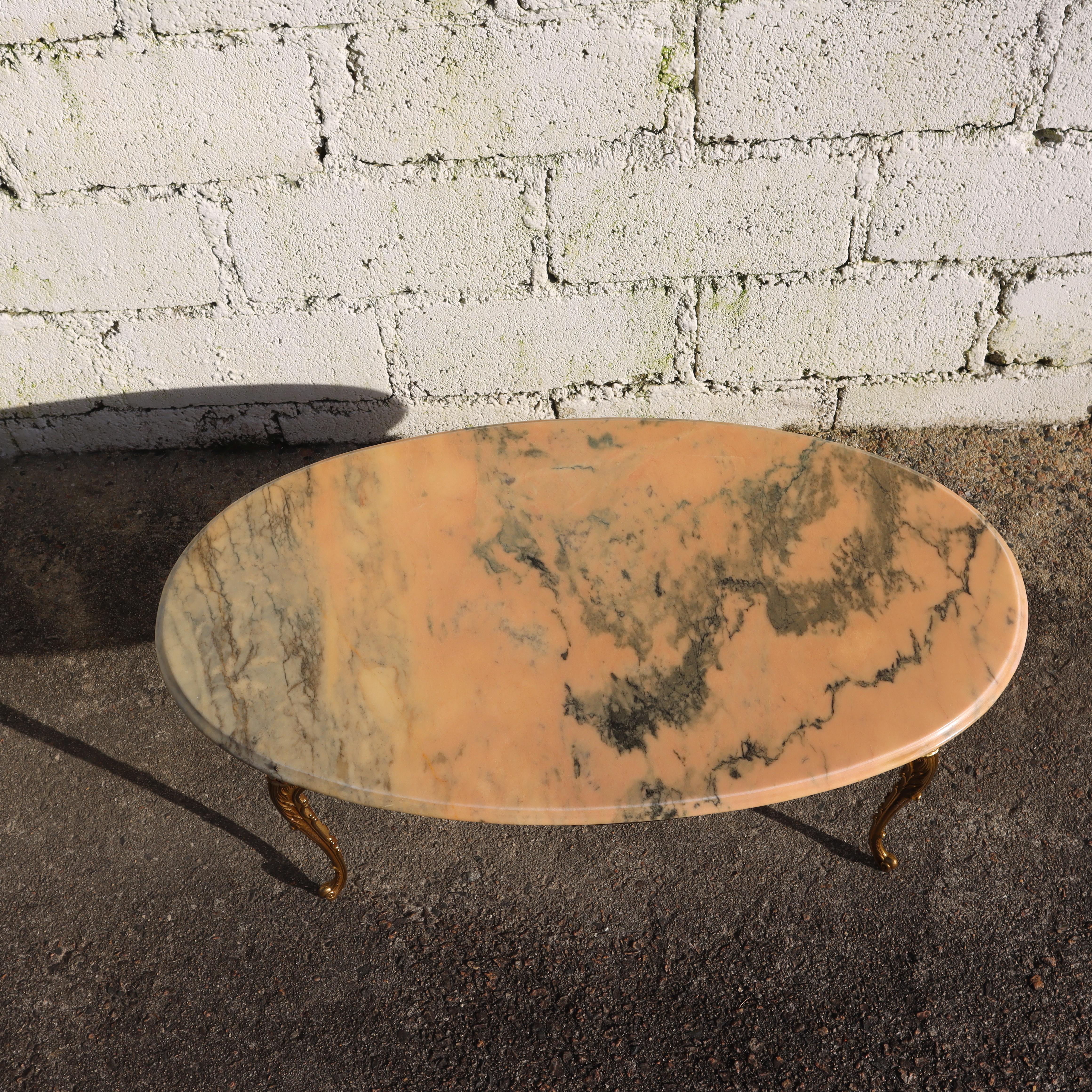 Mid-20th Century Vintage Marble and Brass Coffee Table-Cocktail Table-Lounge-Table-Louis XV-60s