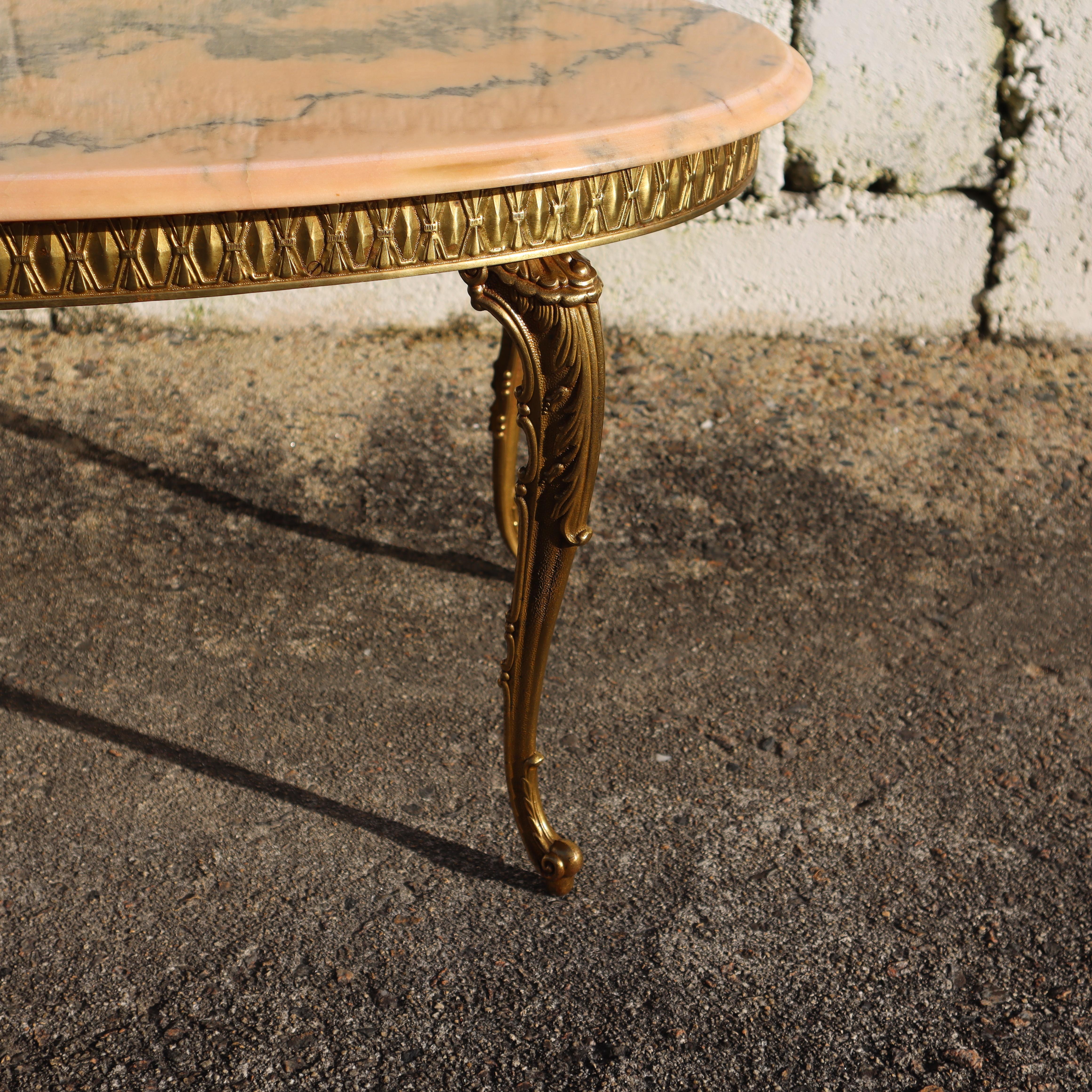 Vintage Marble and Brass Coffee Table-Cocktail Table-Lounge-Table-Louis XV-60s 1