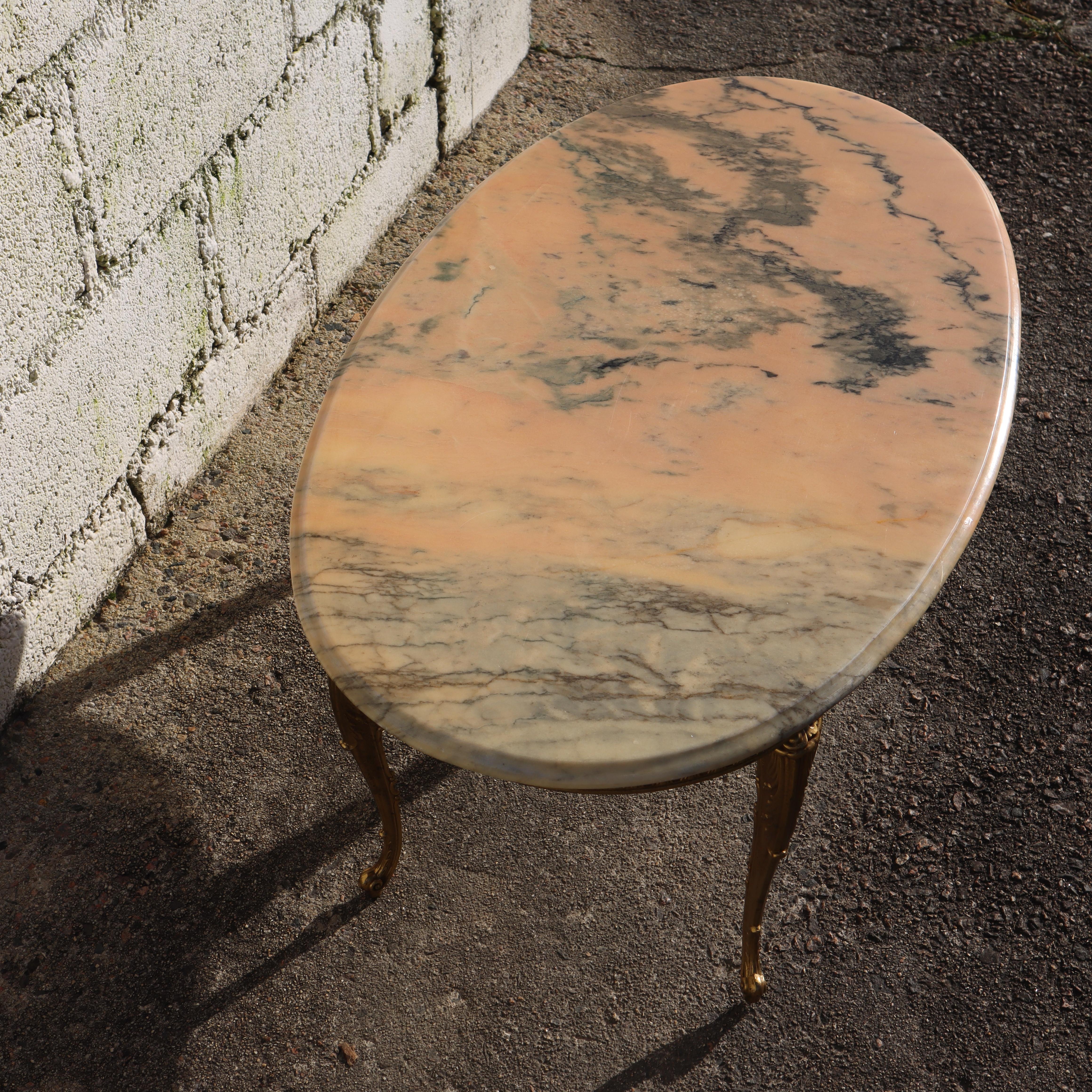 Vintage Marble and Brass Coffee Table-Cocktail Table-Lounge-Table-Louis XV-60s 2