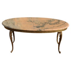 Vintage Marble and Brass Coffee Table-Cocktail Table-Lounge-Table-Louis XV-60s