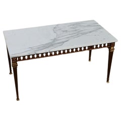 Vintage Marble and Brass Coffee Table-Glass Cover-Cocktail Table-Regency Style