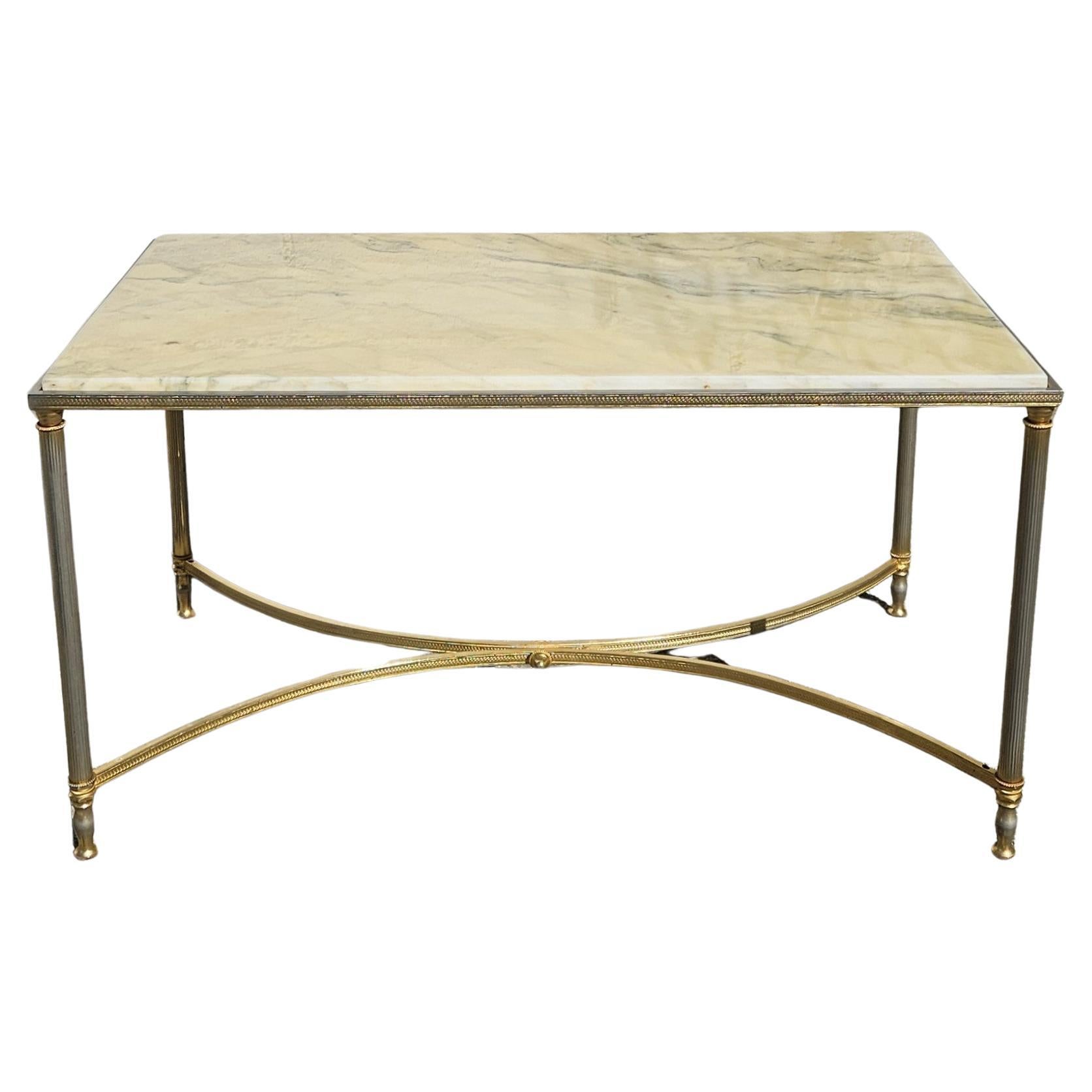 Table basse vintage en marbre et laiton - Table de salon - Style Régence - années 70 en vente