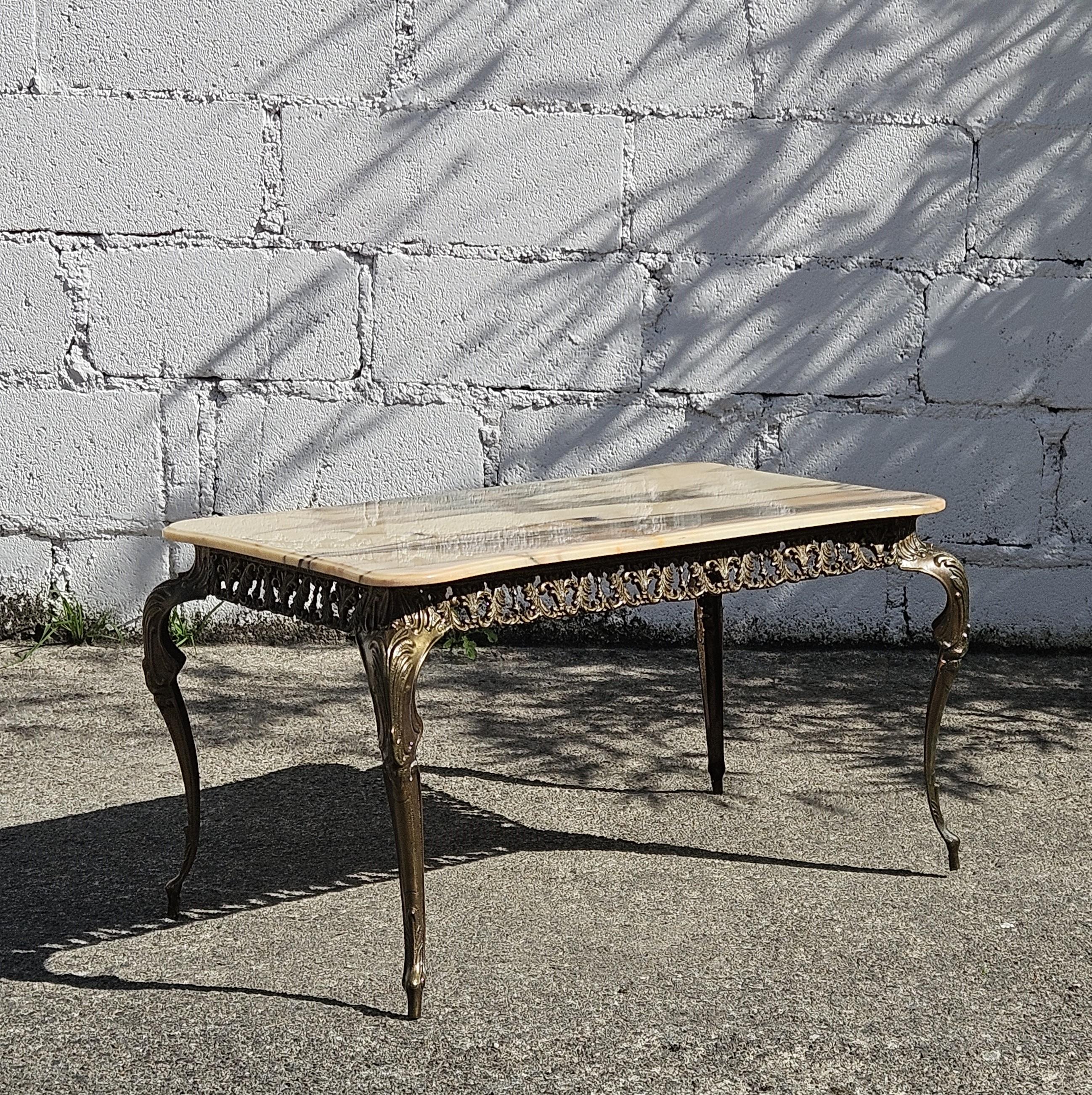 Vintage Marble and Bronze Coffee Table-Lounge Table-Baroque Style-60s For Sale 4