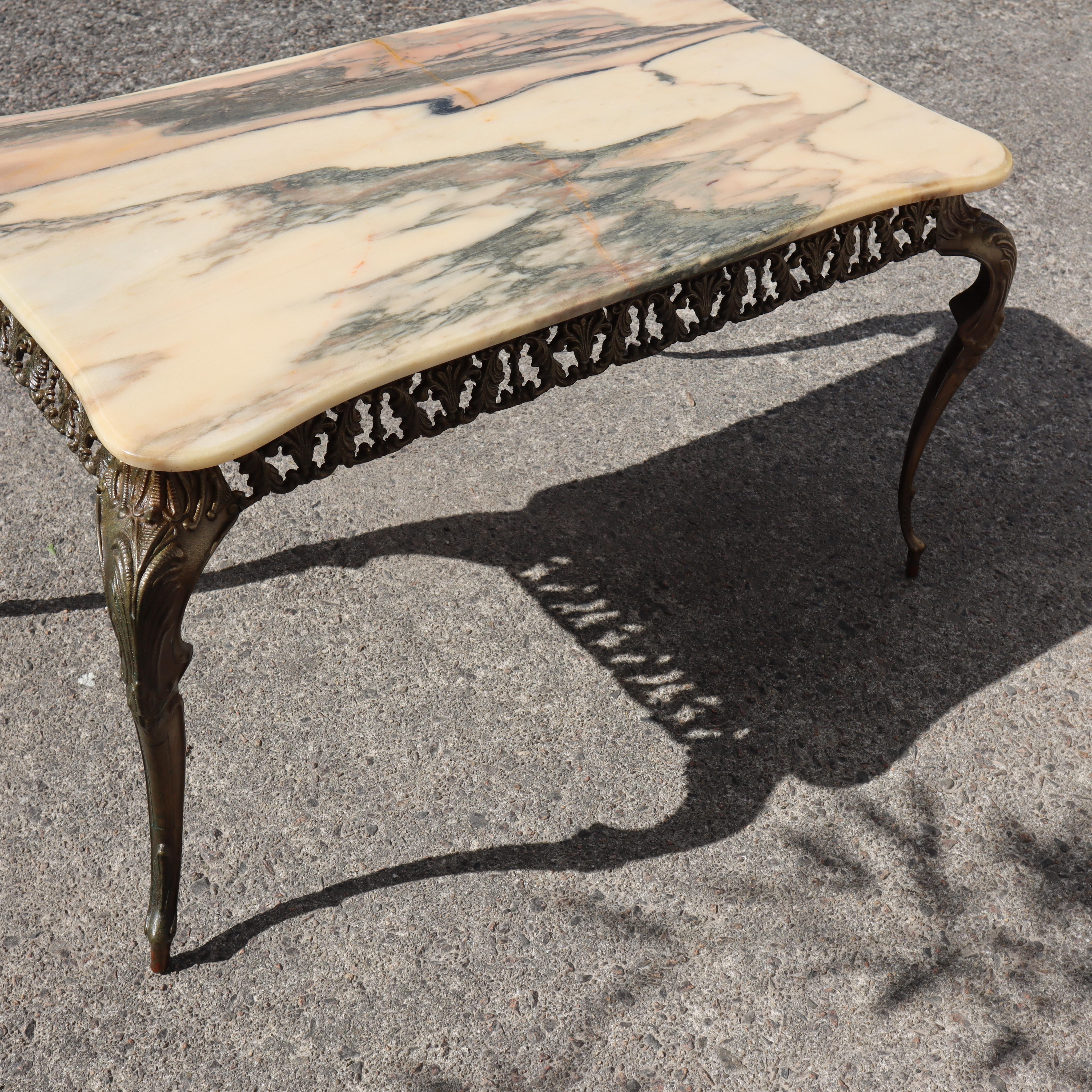 Vintage Marble and Bronze Coffee Table-Lounge Table-Baroque Style-60s For Sale 5