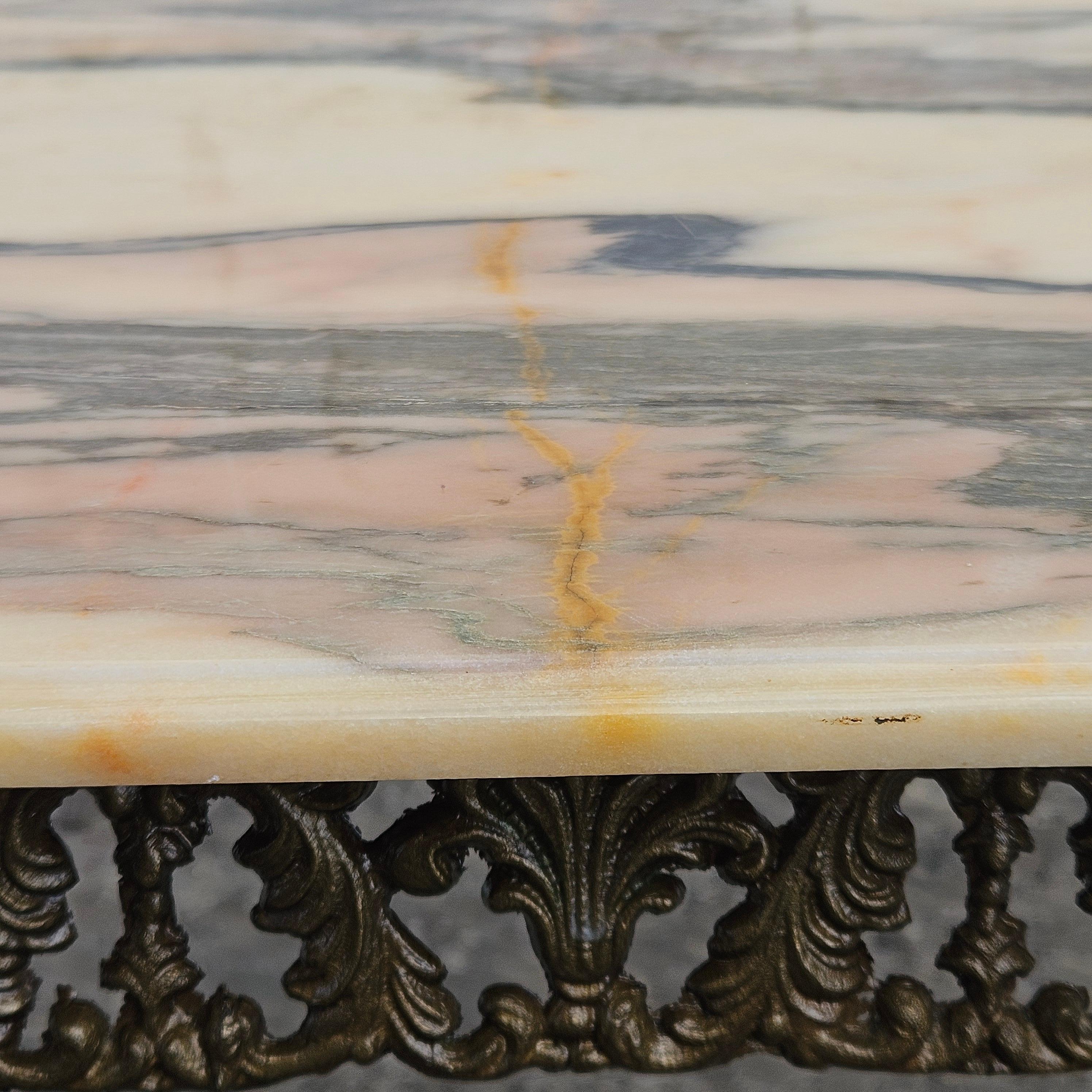 Vintage Marble and Bronze Coffee Table-Lounge Table-Baroque Style-60s For Sale 6