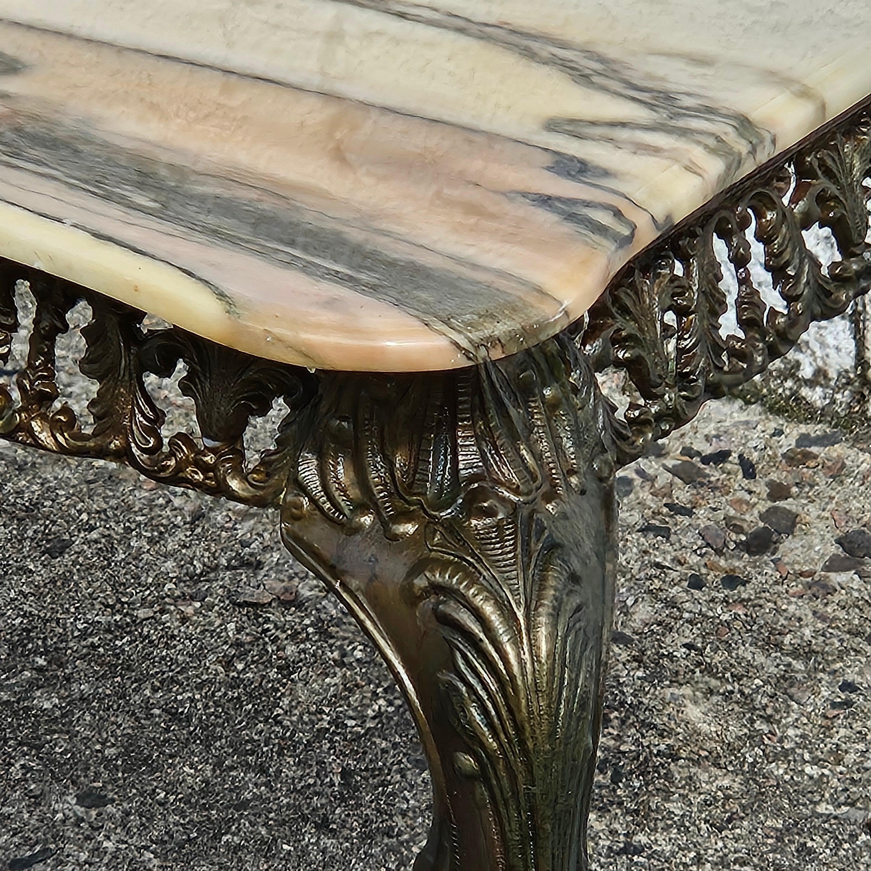 Vintage Marble and Bronze Coffee Table-Lounge Table-Baroque Style-60s For Sale 8