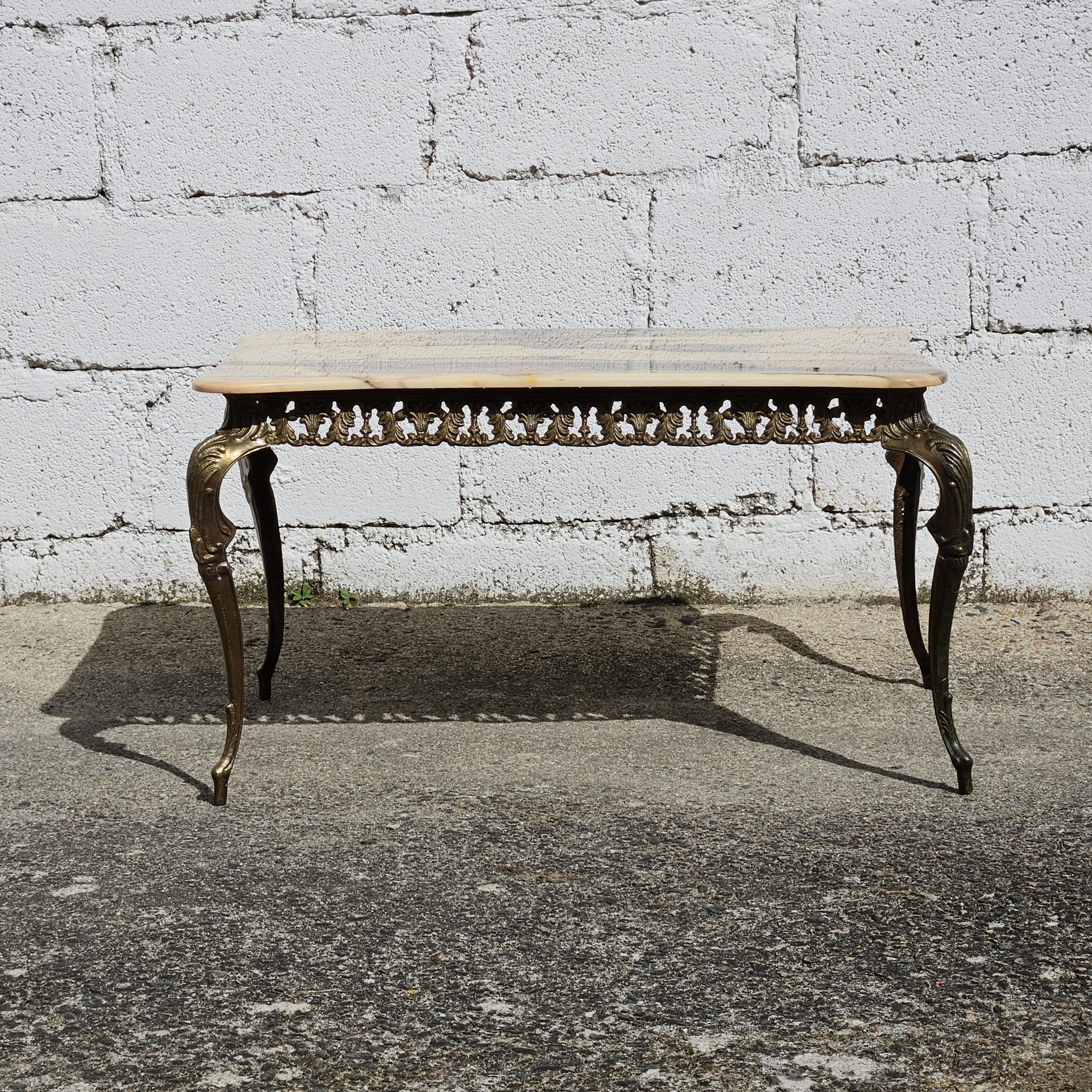 French Vintage Marble and Bronze Coffee Table-Lounge Table-Baroque Style-60s For Sale