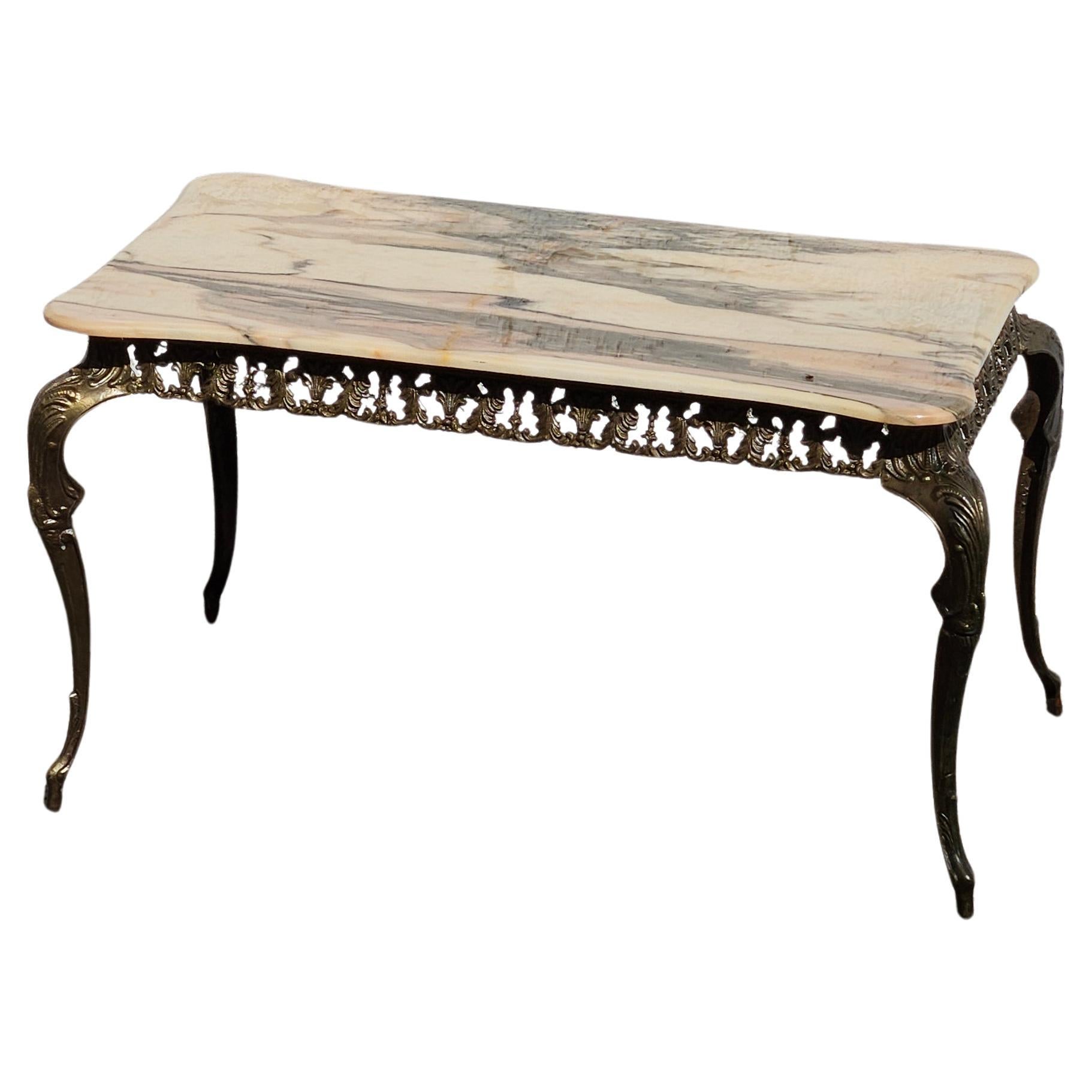 Cast Vintage Marble and Bronze Coffee Table-Lounge Table-Baroque Style-60s For Sale