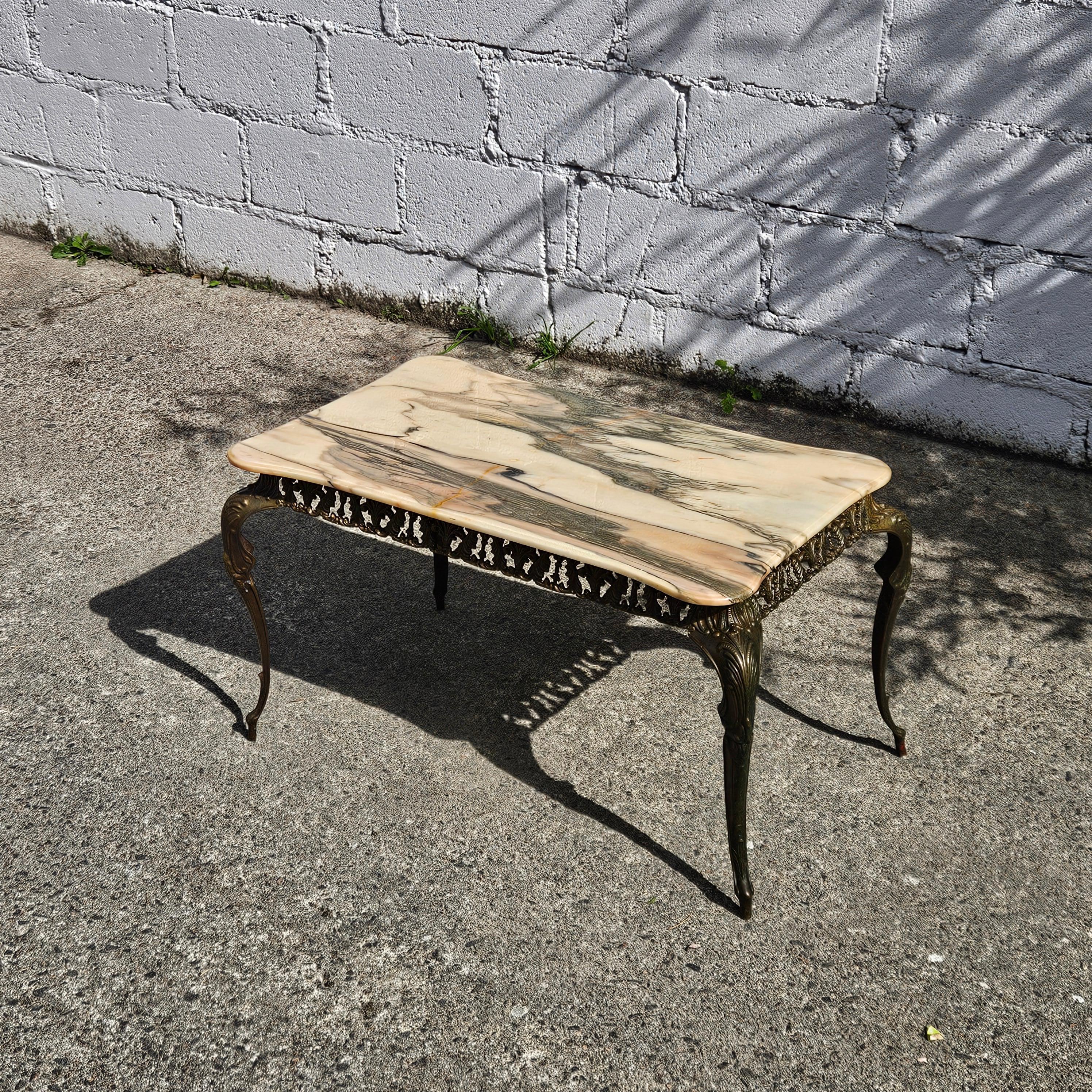 Vintage Marble and Bronze Coffee Table-Lounge Table-Baroque Style-60s For Sale 1