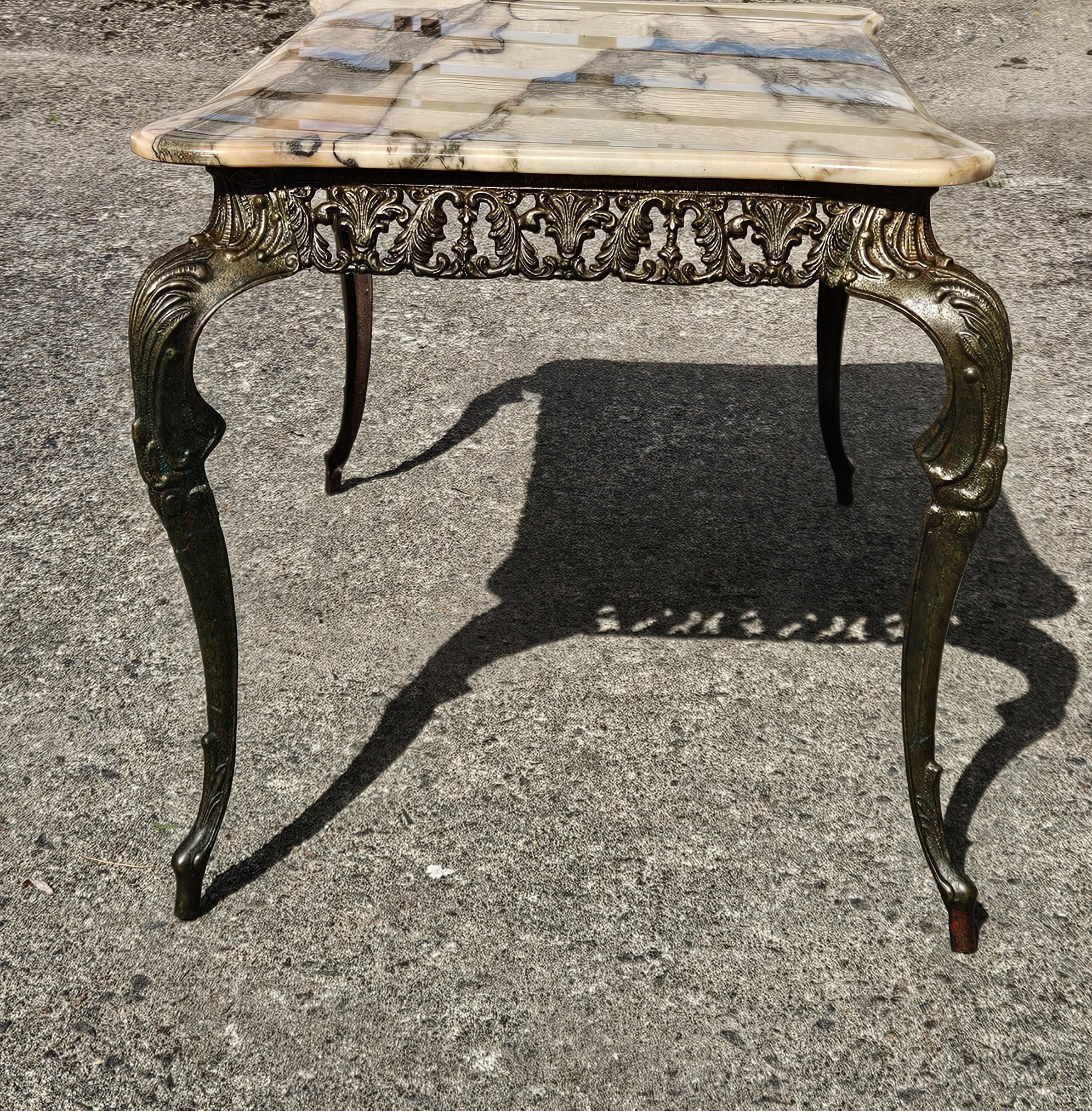 Vintage Marble and Bronze Coffee Table-Lounge Table-Baroque Style-60s For Sale 3