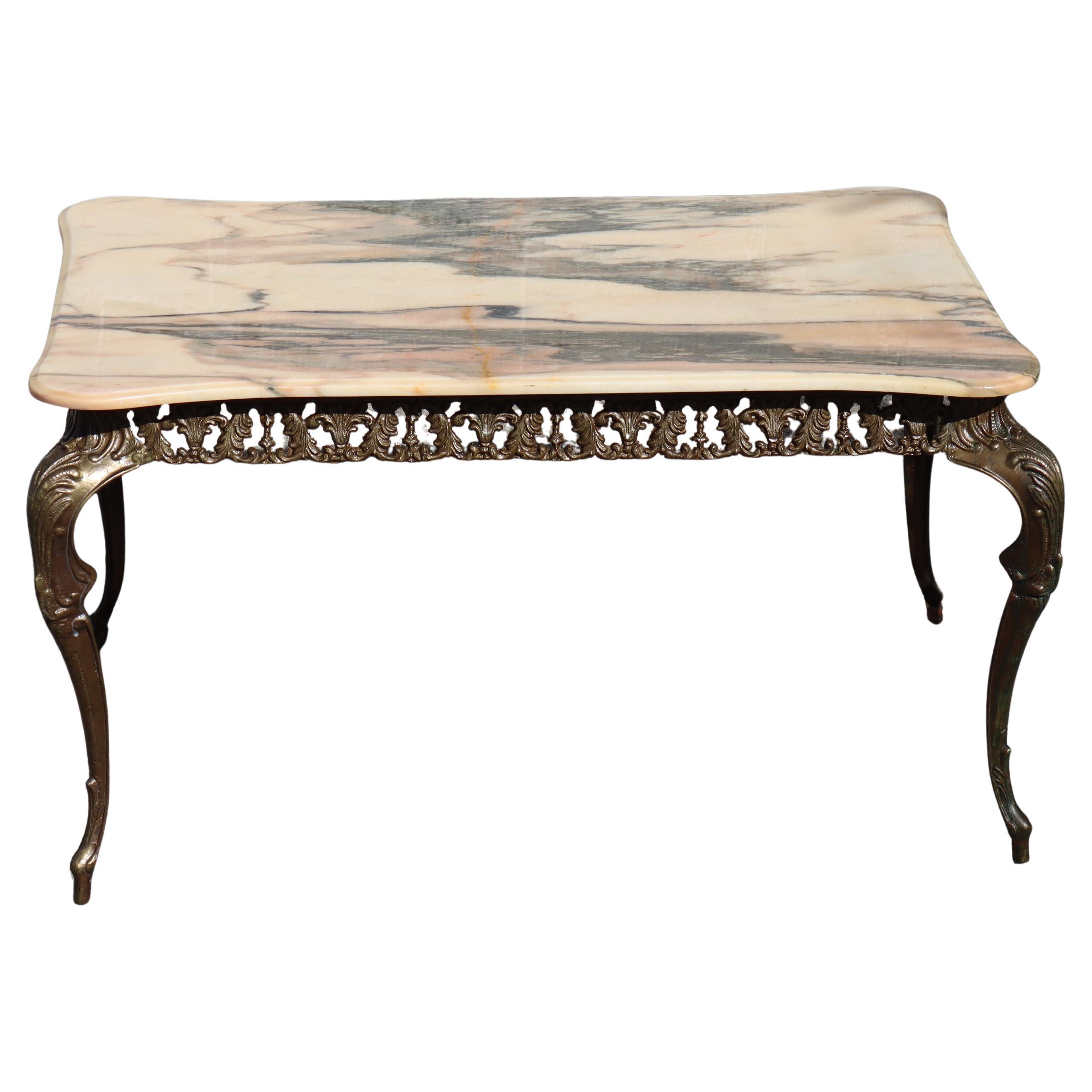 Vintage Marble and Bronze Coffee Table-Lounge Table-Baroque Style-60s