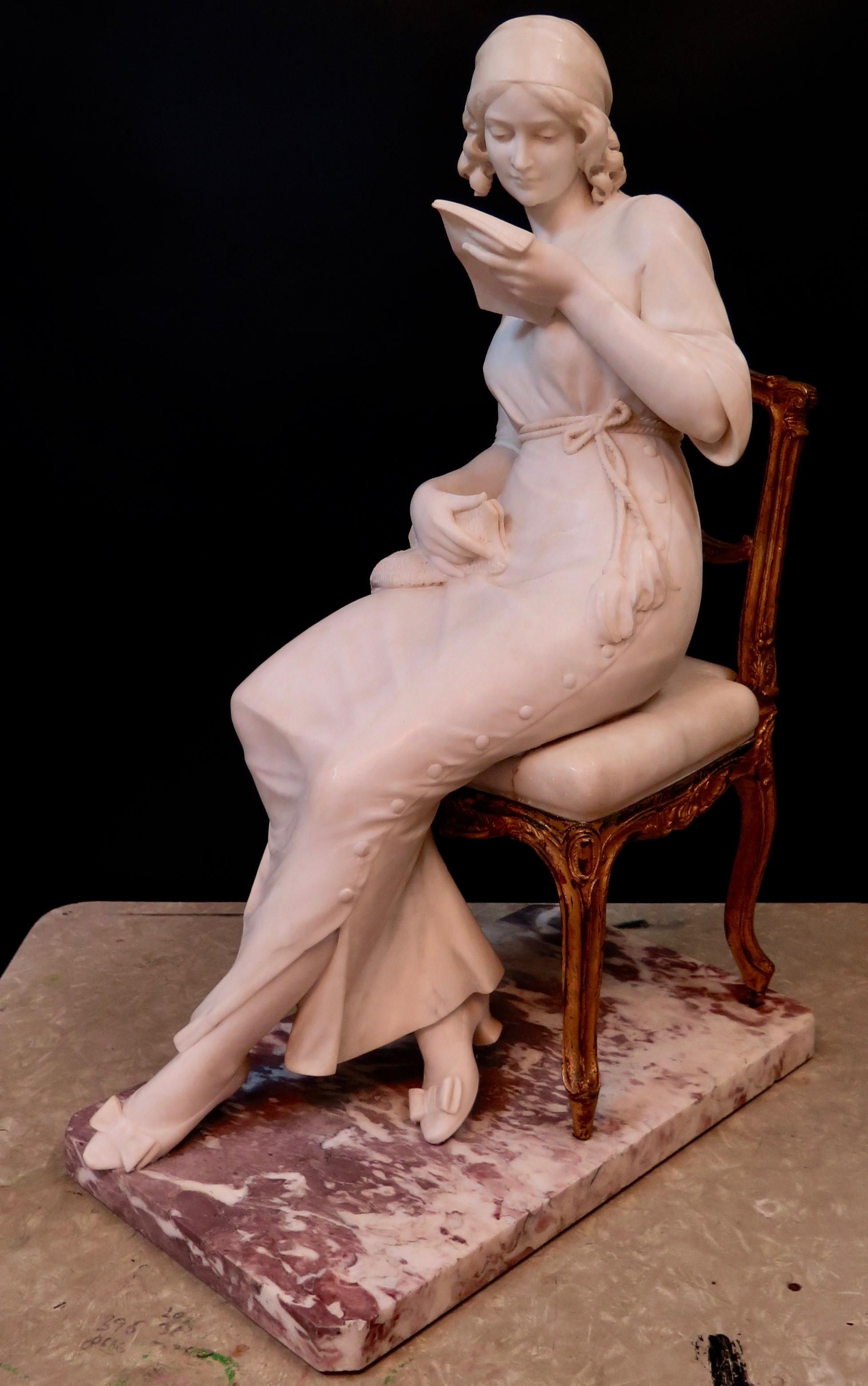 Vintage Marble and Bronze Seated Lady Sculpture 4