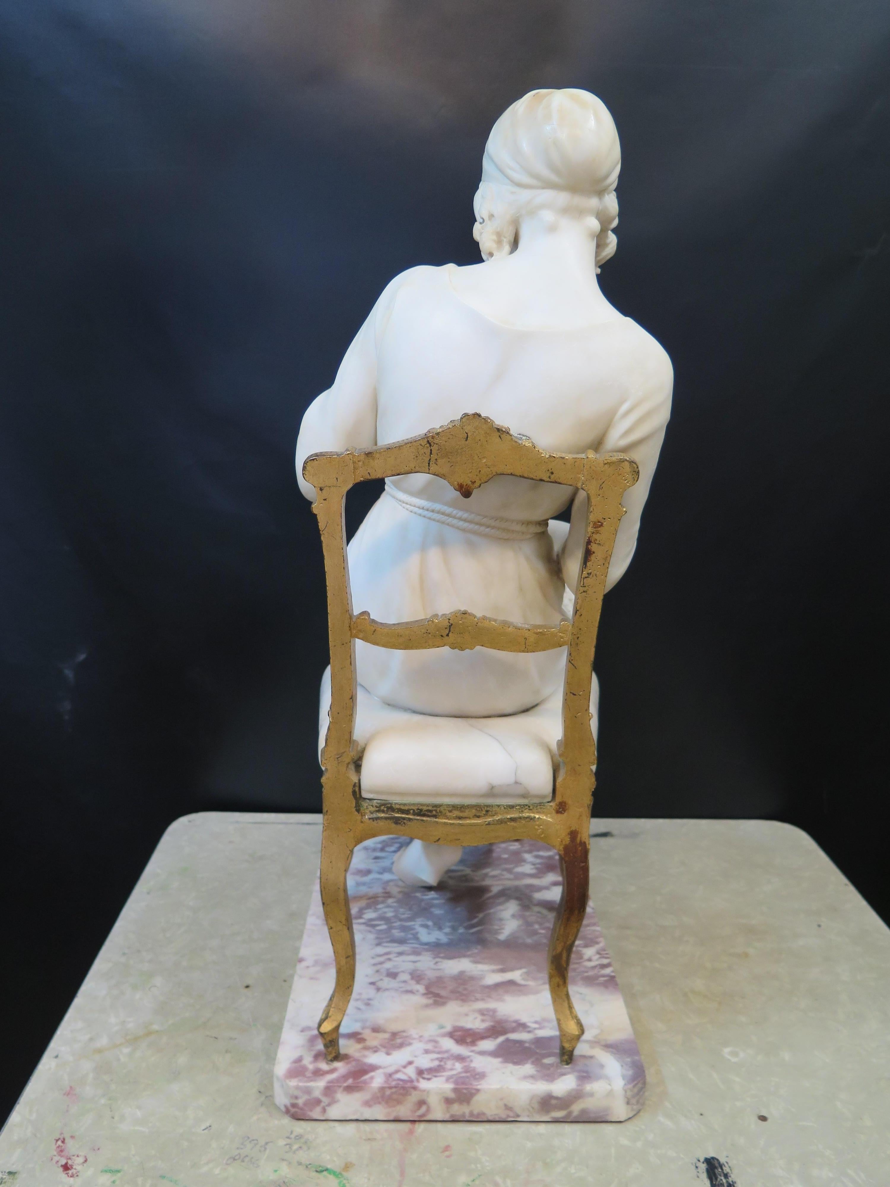 Vintage Marble and Bronze Seated Lady Sculpture 1