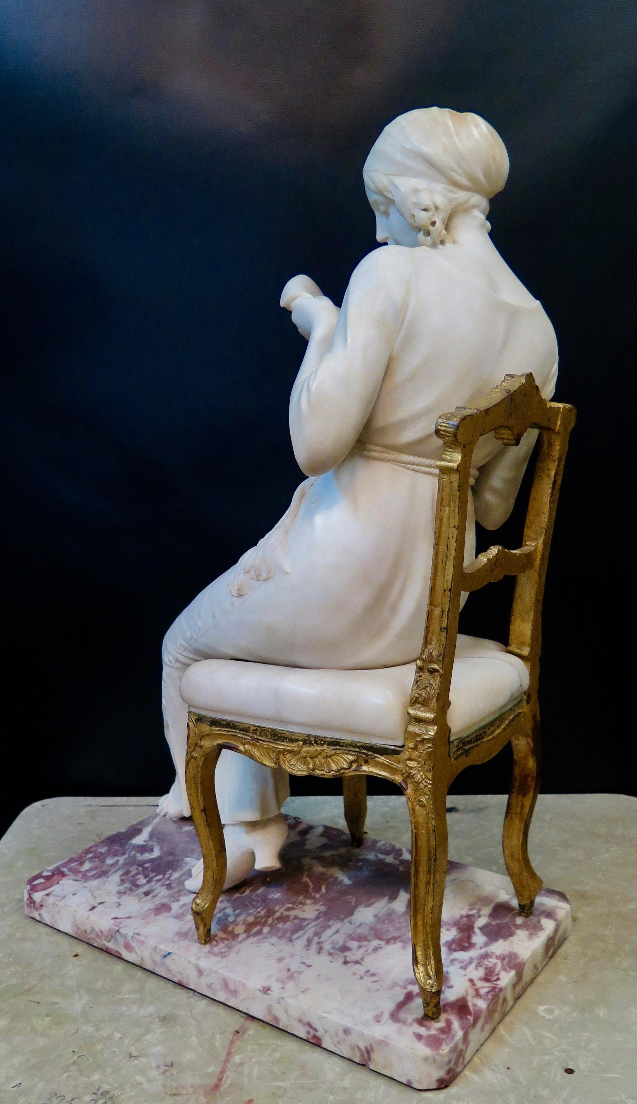 Vintage Marble and Bronze Seated Lady Sculpture 2