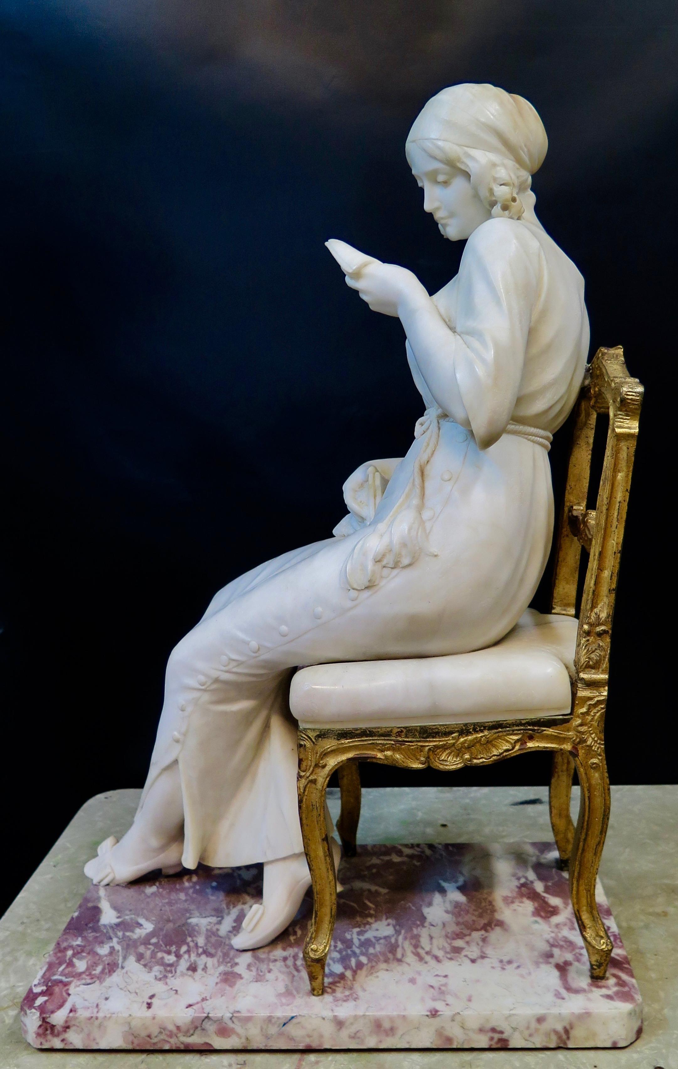 Vintage Marble and Bronze Seated Lady Sculpture 3