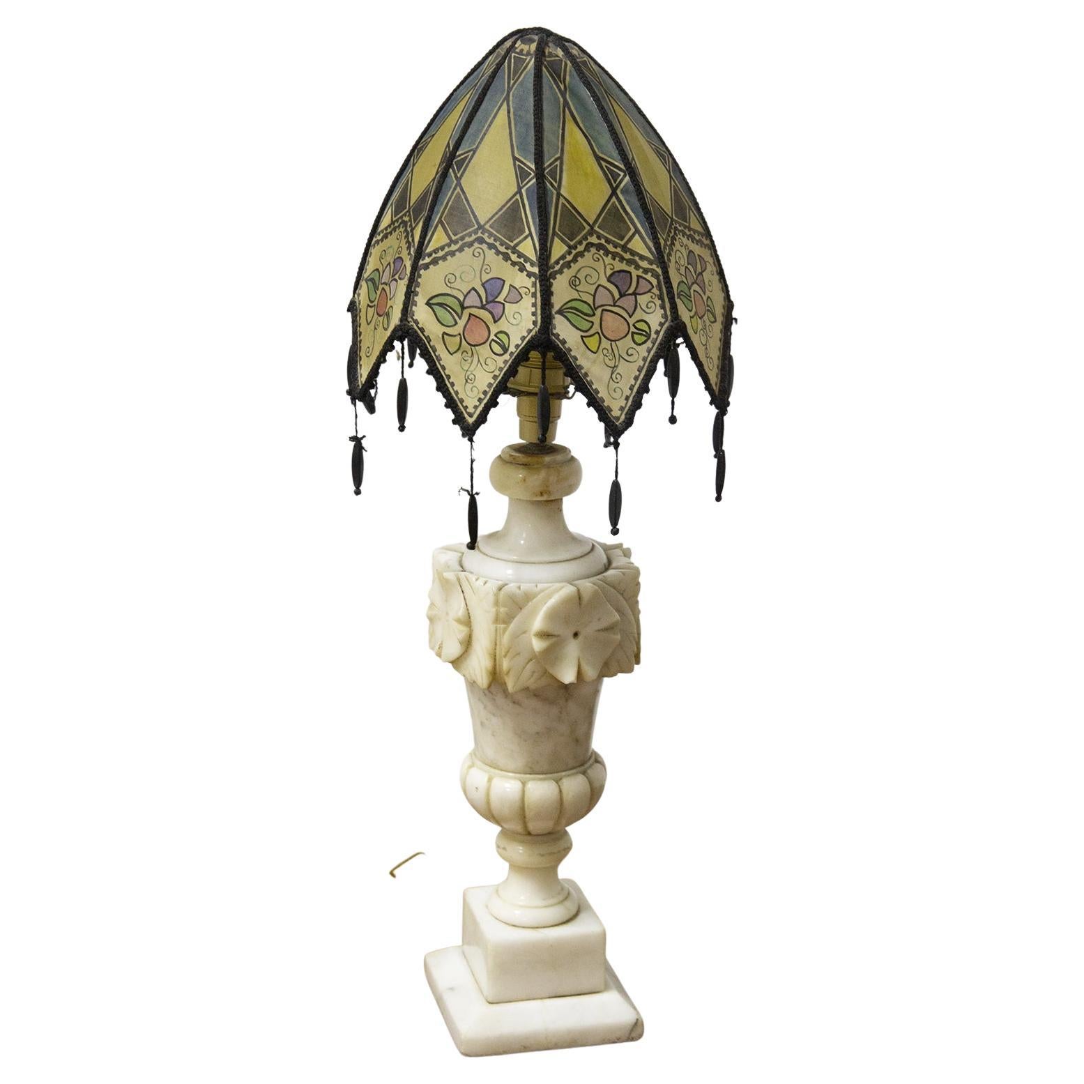 Lampe de bureau vintage en marbre et verre en vente