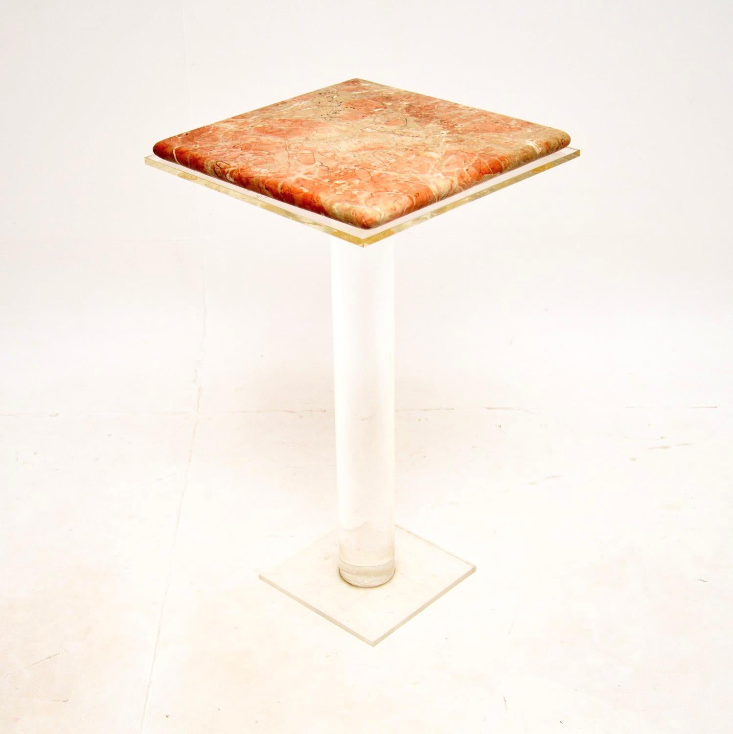 Mid-Century Modern Vintage Marble and Lucite Pedestal Side Table