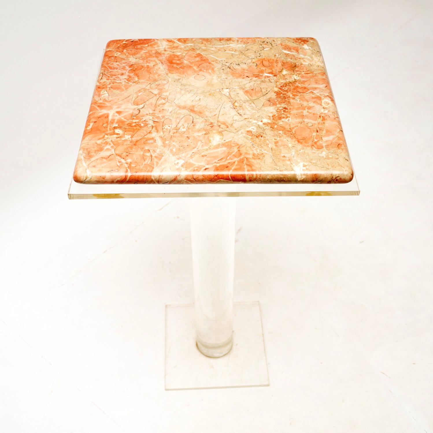 Italian Vintage Marble and Lucite Pedestal Side Table