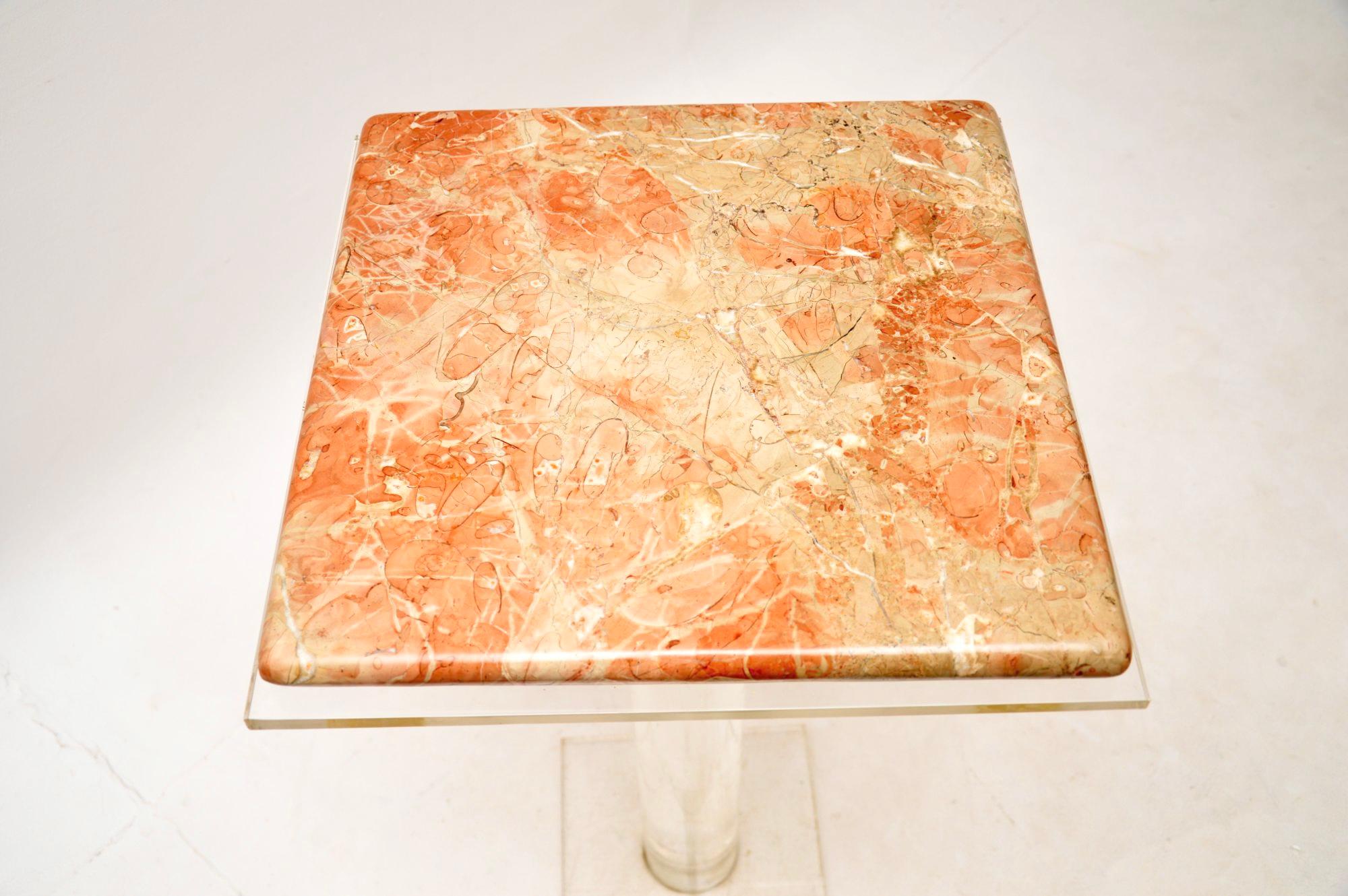 Vintage Marble and Lucite Pedestal Side Table In Good Condition In London, GB