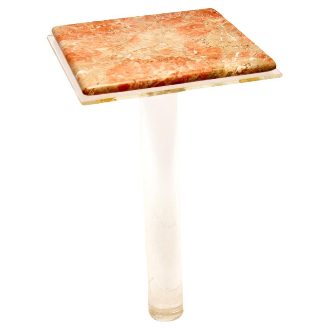 Vintage Marble and Lucite Pedestal Side Table