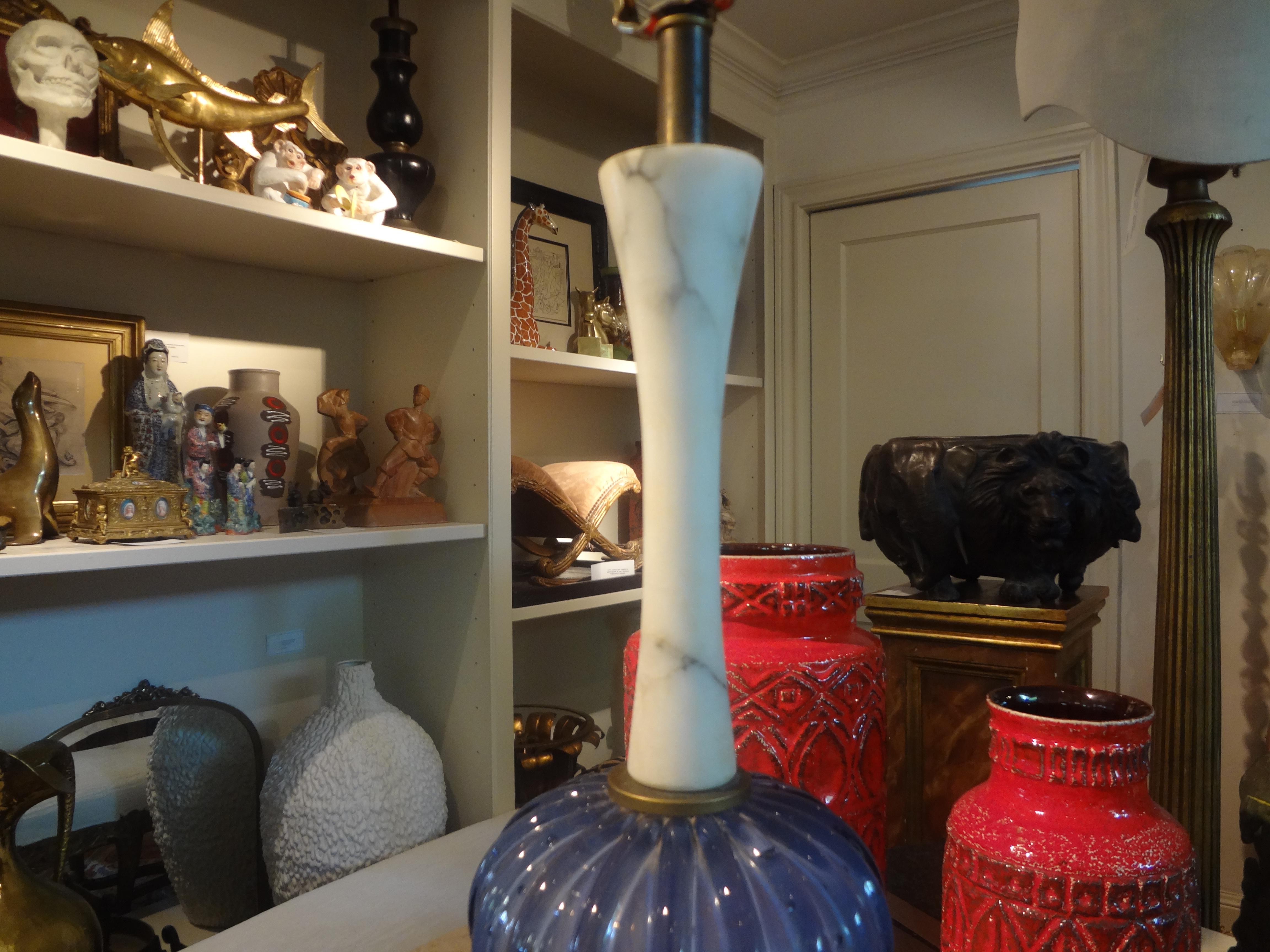 Vintage Marble and Murano Glass Lamp by Marbro In Good Condition In Houston, TX