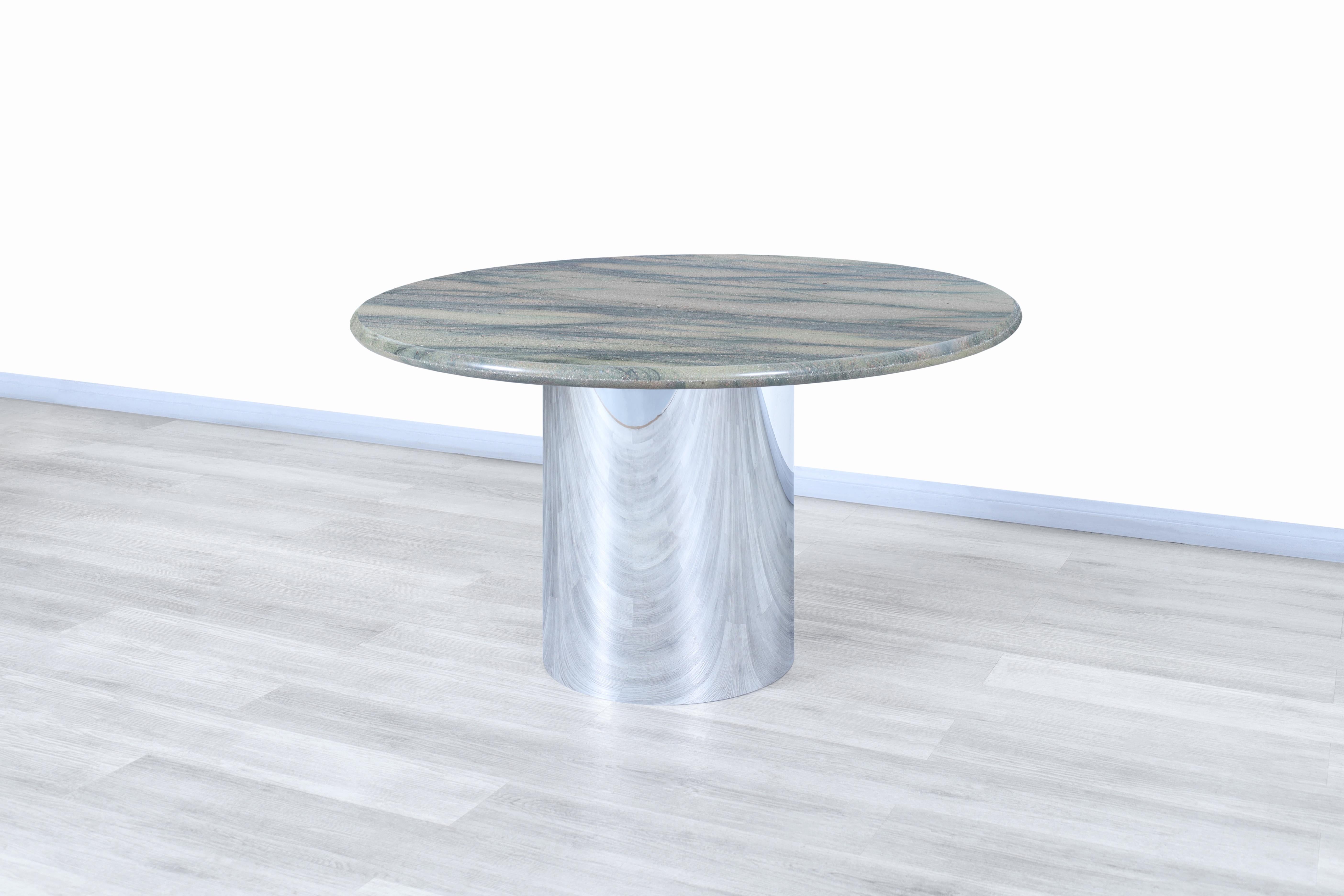 Mid-Century Modern Vintage Marble and Stainless Steel Round Dining Table For Sale