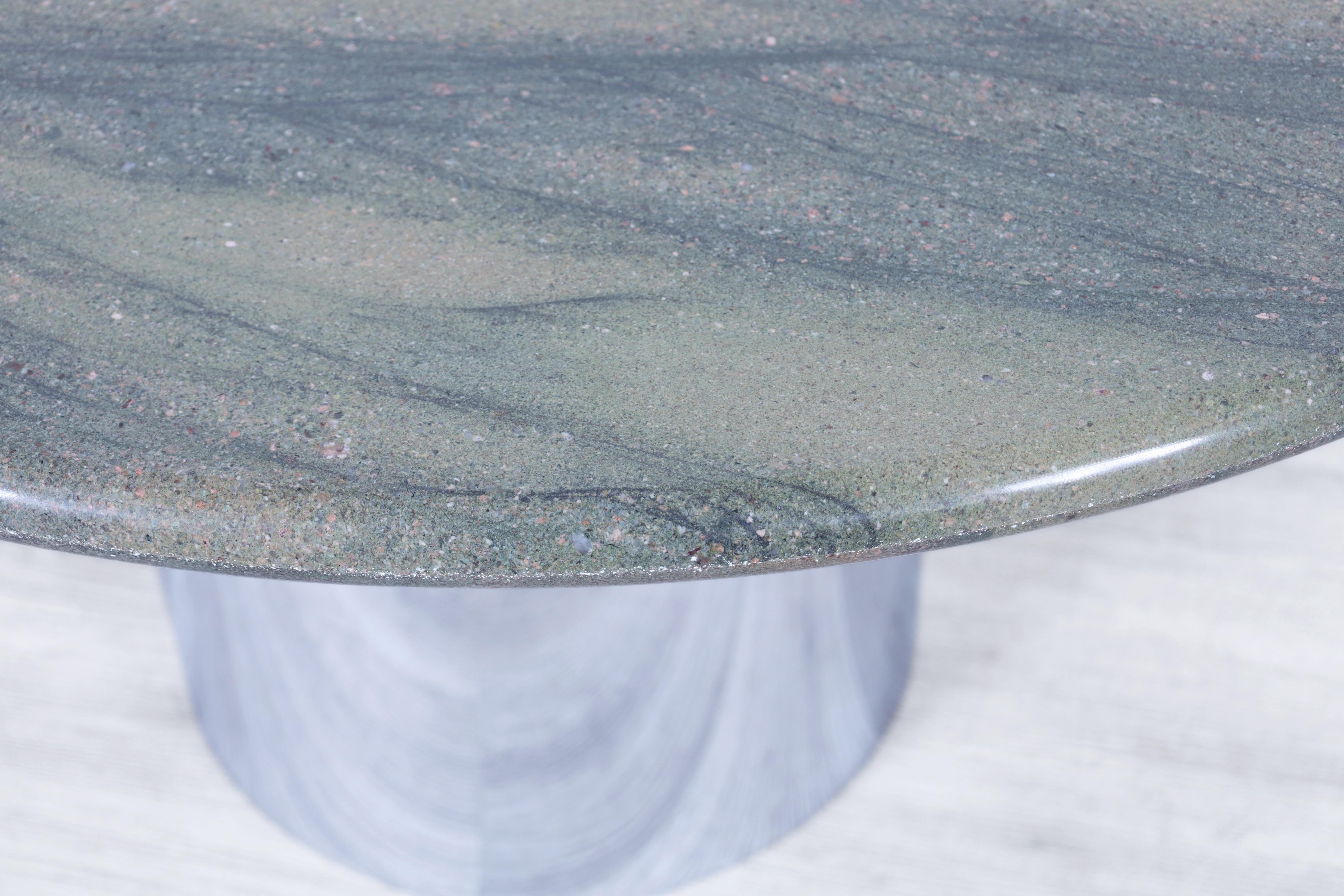 American Vintage Marble and Stainless Steel Round Dining Table For Sale