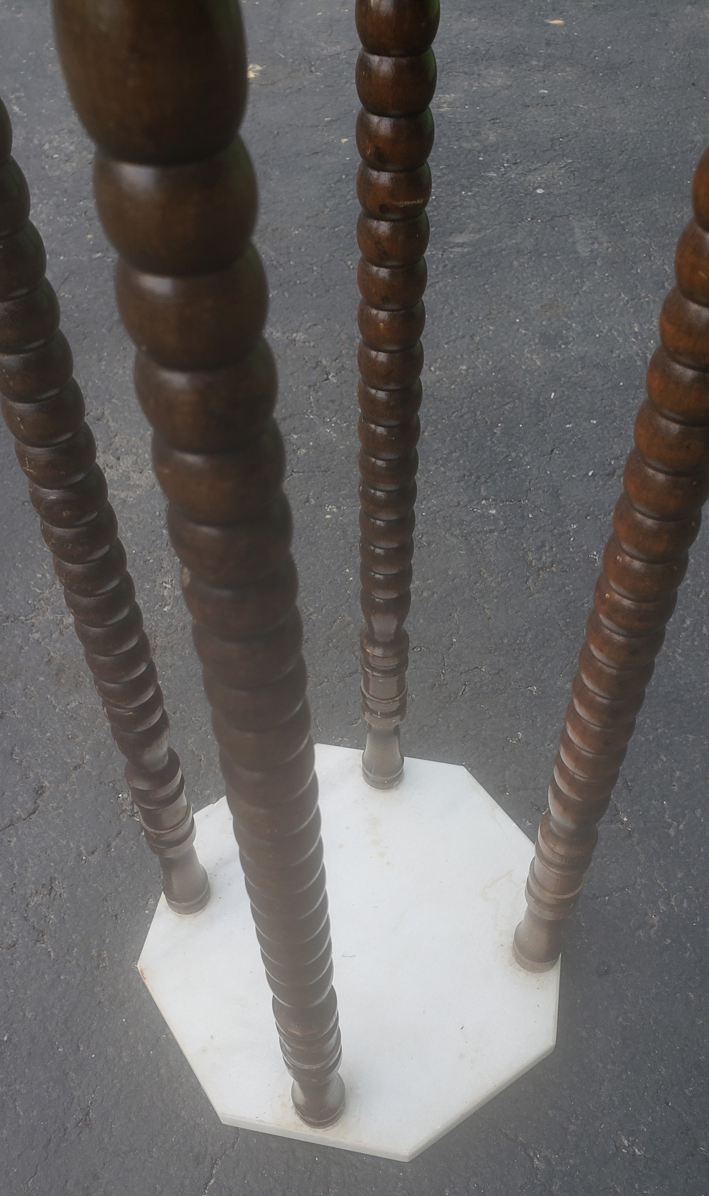 Jacobean Vintage Marble and Walnut Bobbin Turned Legs Stand For Sale