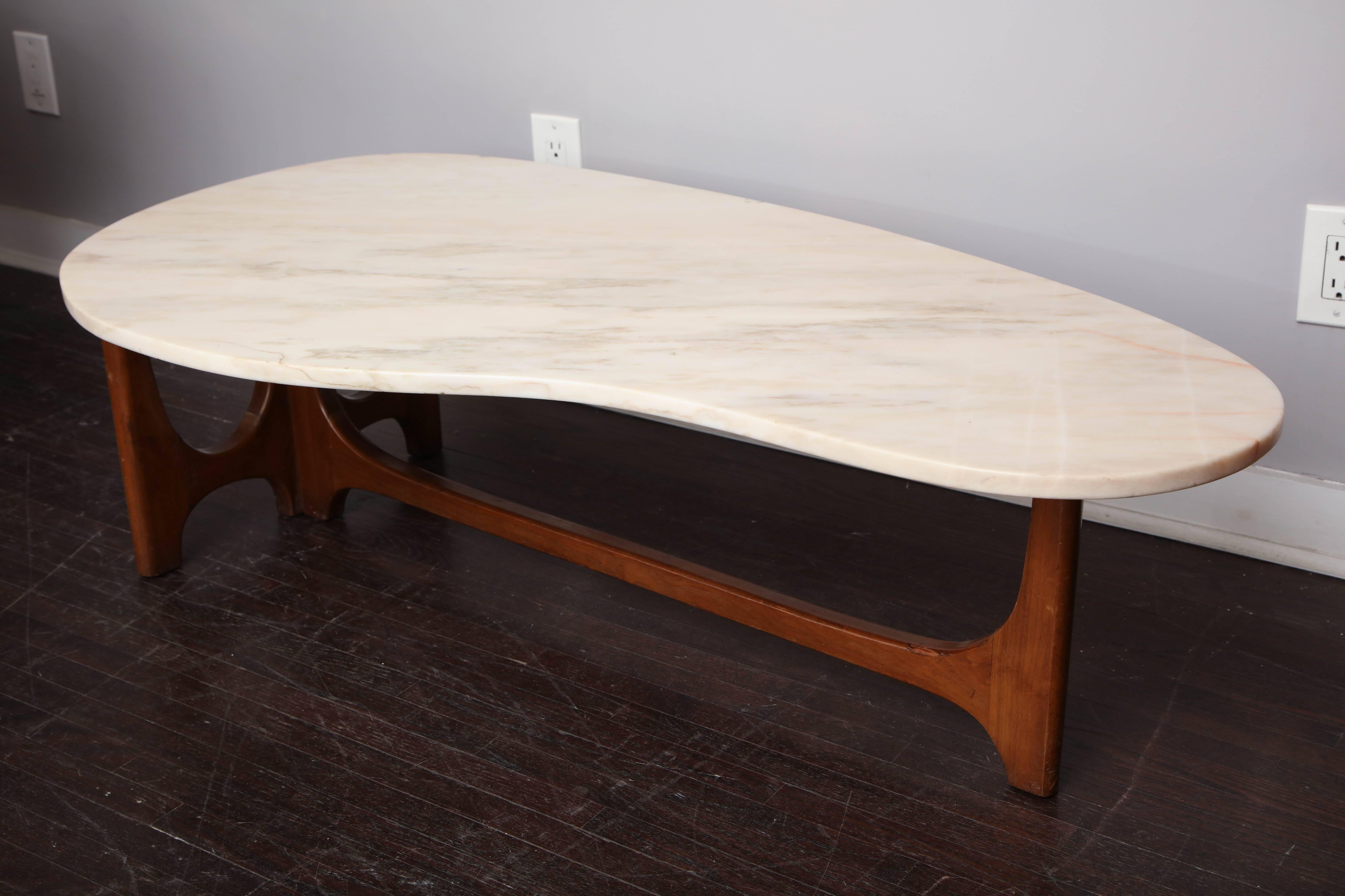 Mid-Century Modern Vintage Marble and Walnut Coffee Table in the Manner of Harve Probber